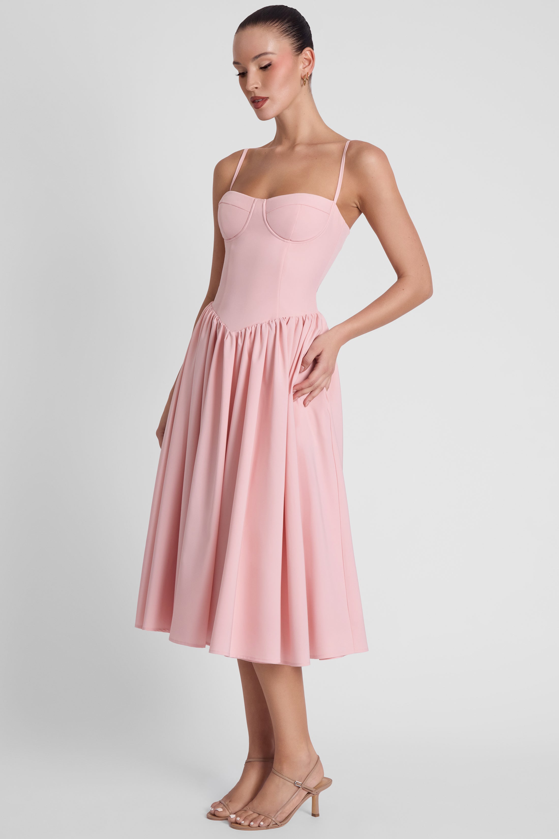 Robe bustier mi-longue ballerine - Rose