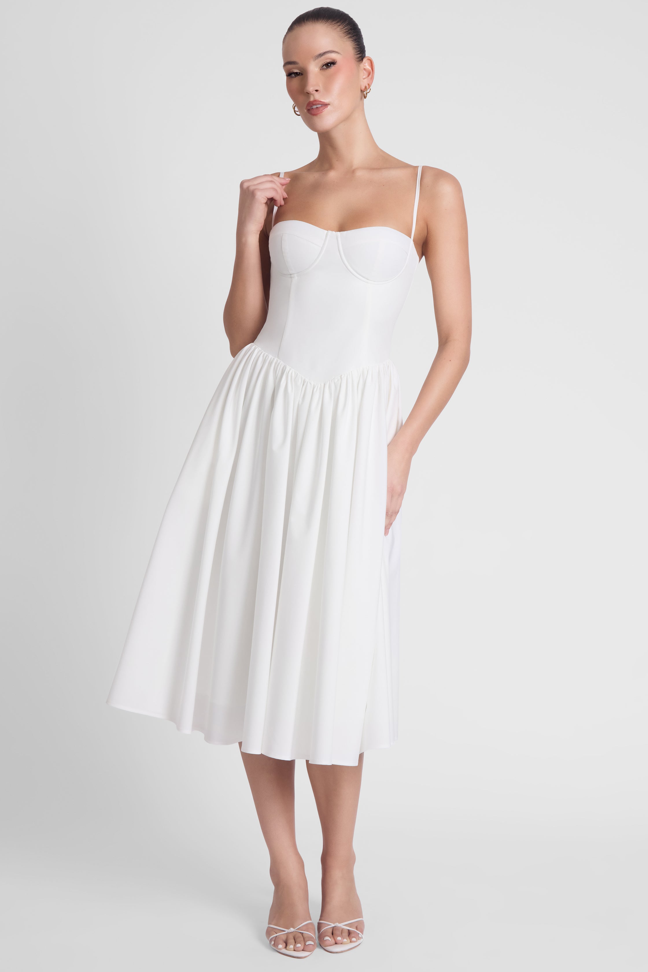Robe bustier mi-longue ballerine - Blanche