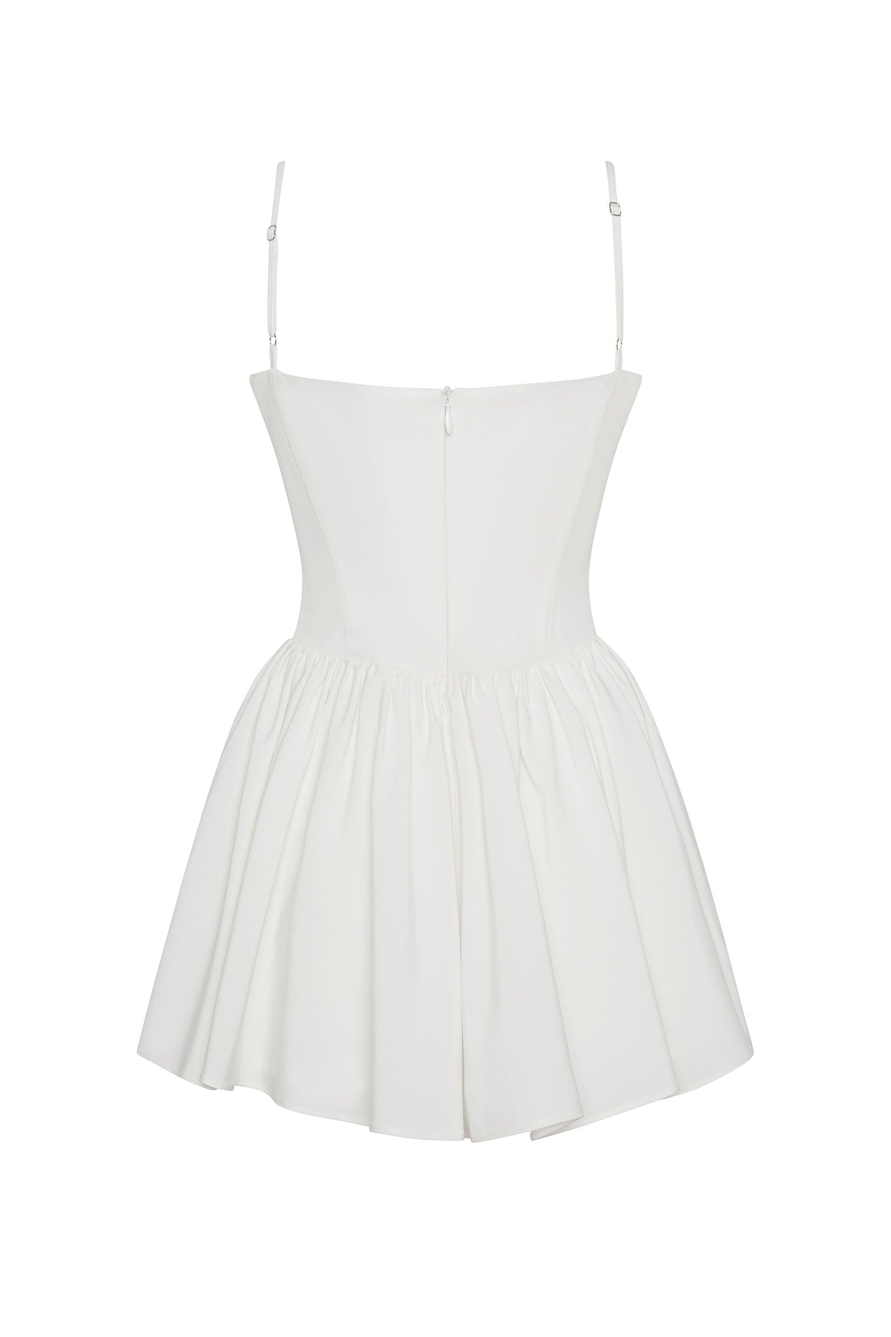 Bellini Bustier Mini Dress in White, back view.