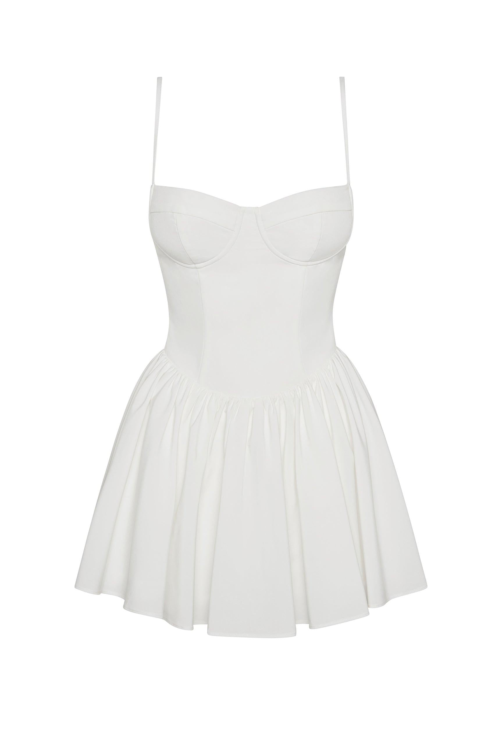 Bellini Bustier Mini Dress in White, front view.