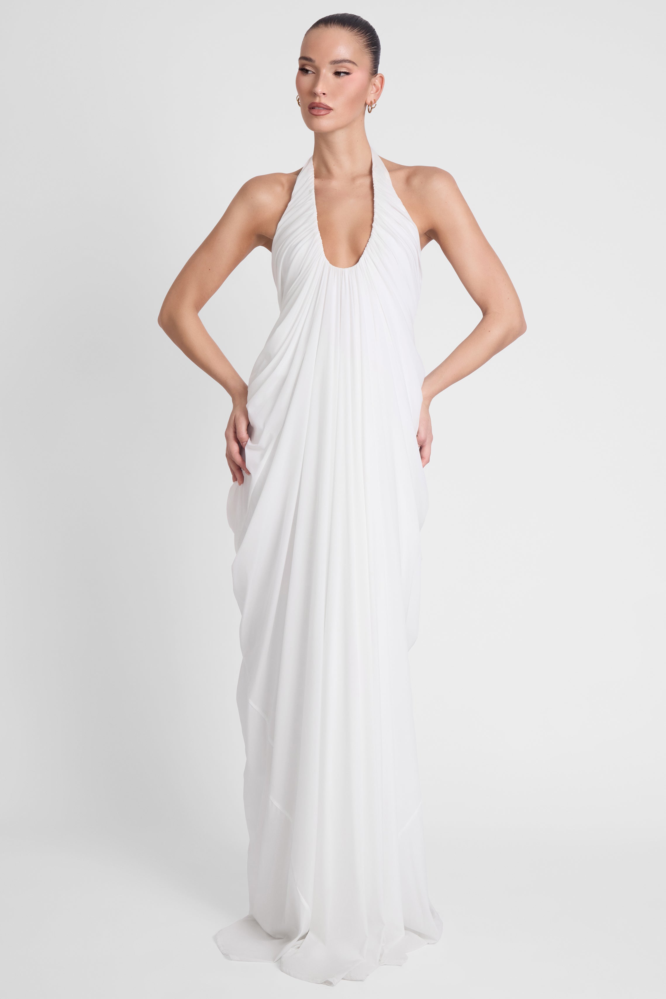 Cascade Drape Gown - White