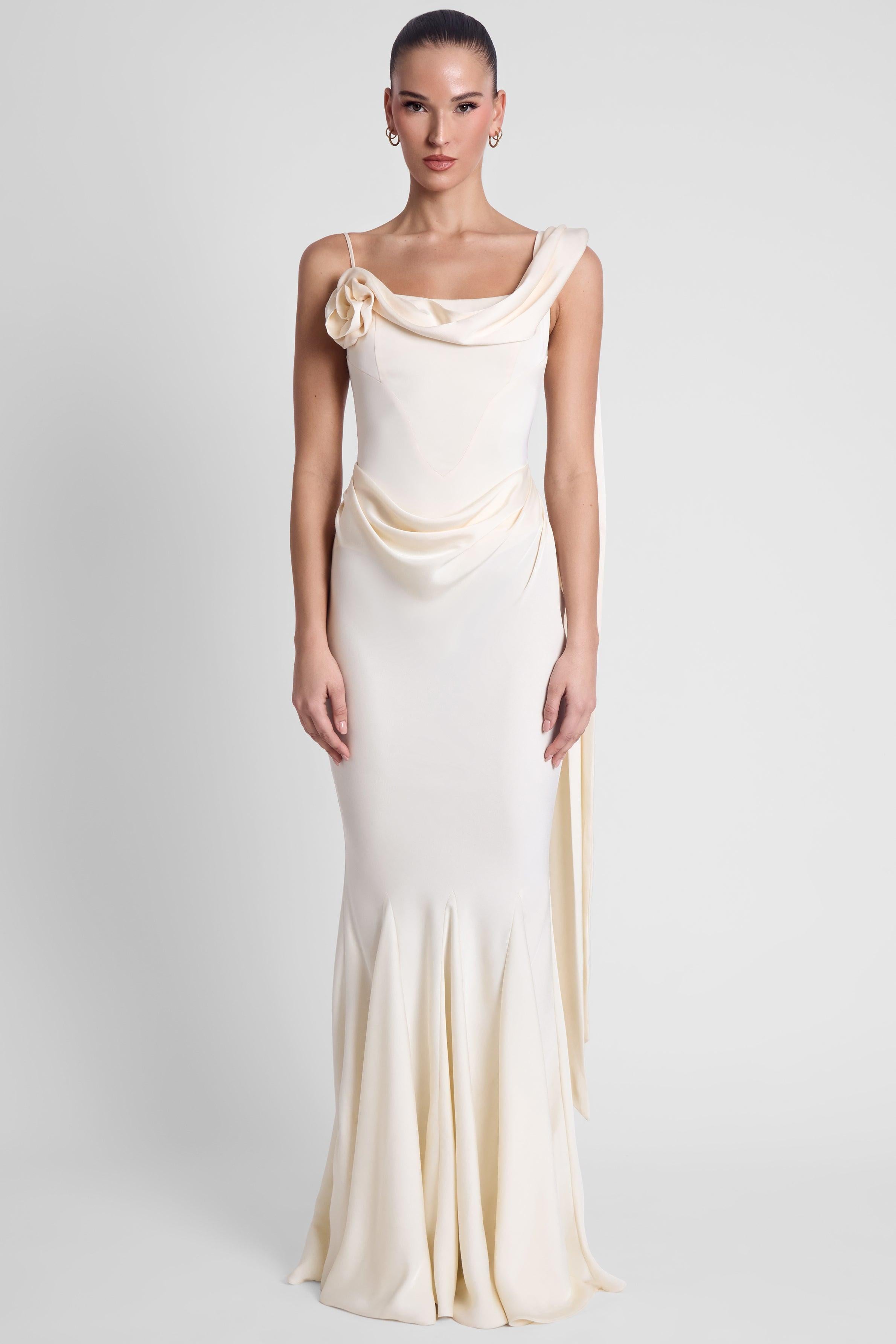 Celine Corset Drape Satin Gown