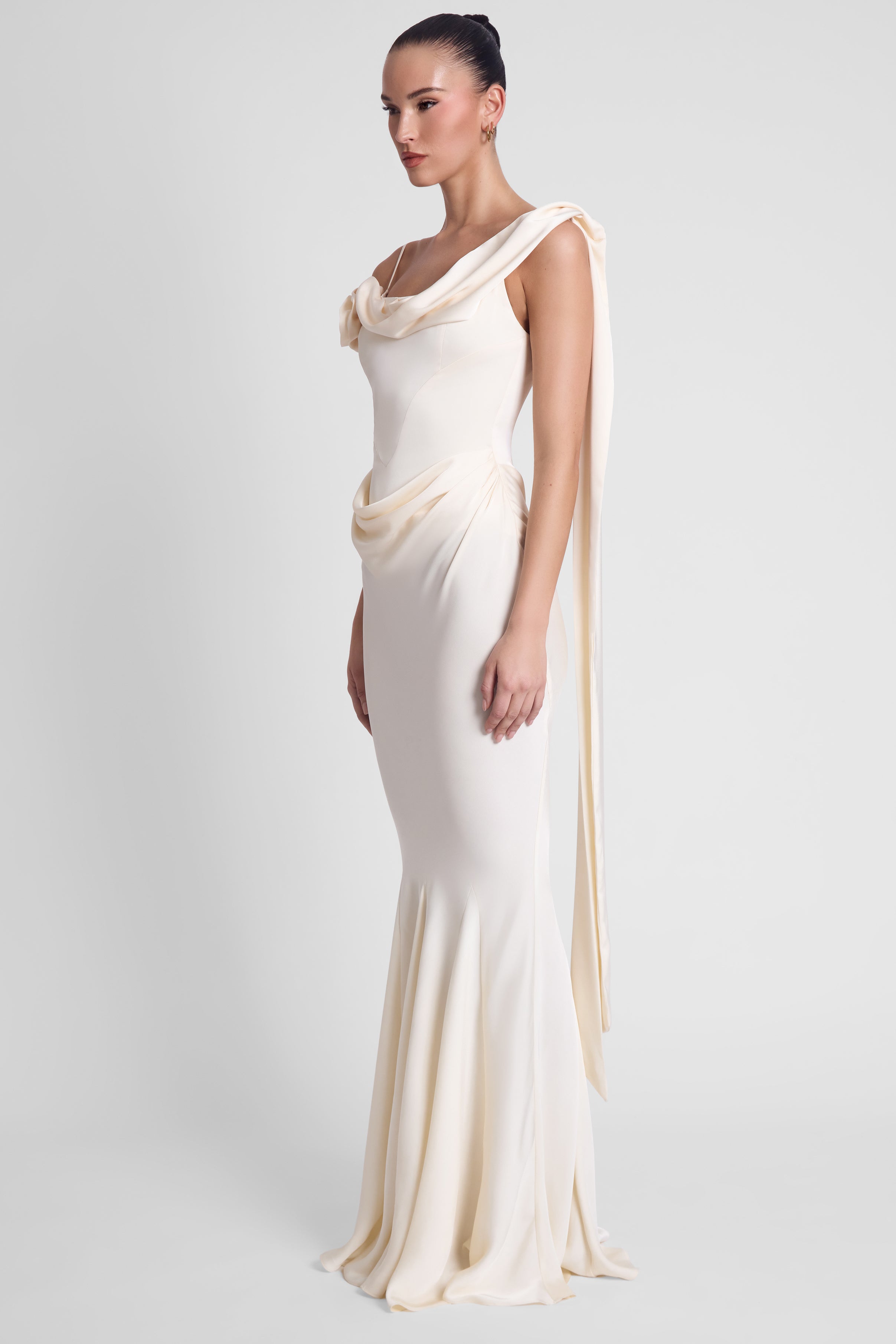 Celine Corset Drape Satin Gown - Ivory