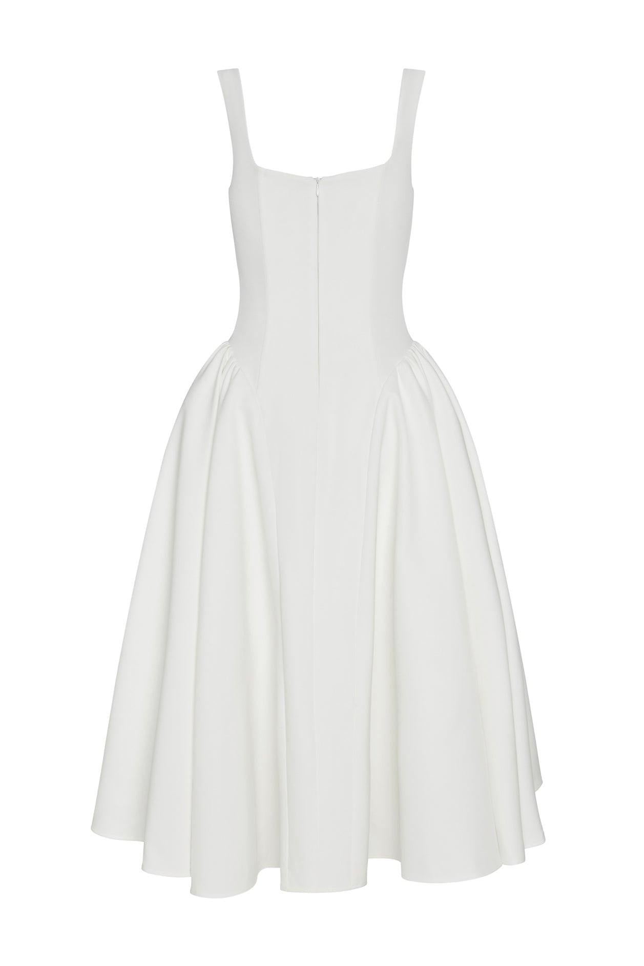 Chloe Corset Midi Dress White, back view.