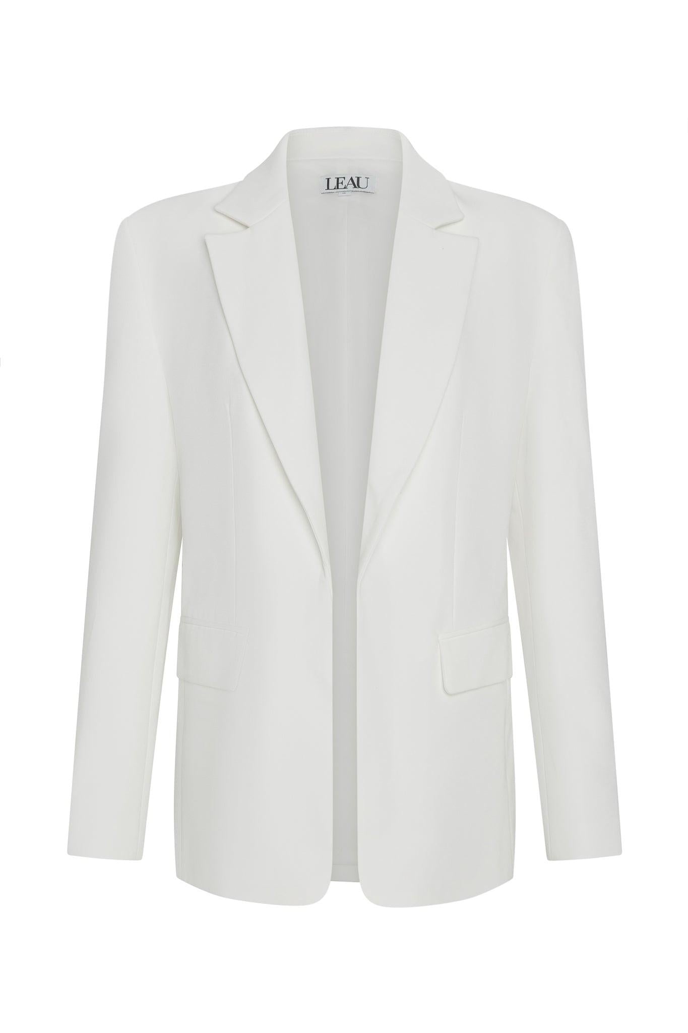 Classic Column Oversized Blazer in White, front view.