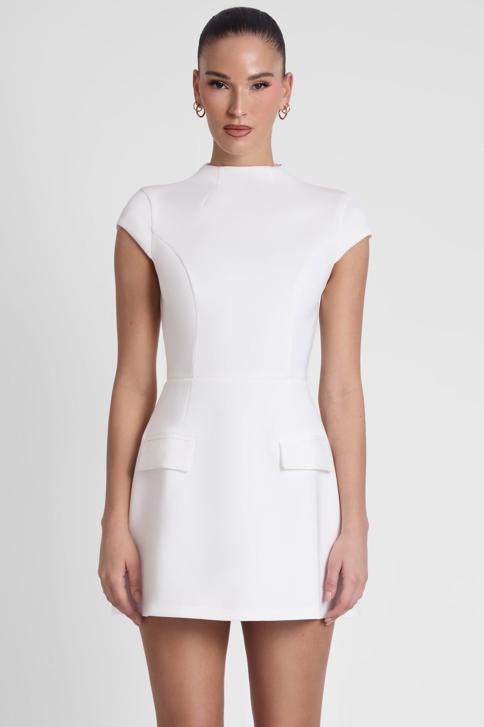 Cote Cap Sleeve Pocket Mini Dress - White L Cote Cap Sleeve Pocket Mini Dress - White L