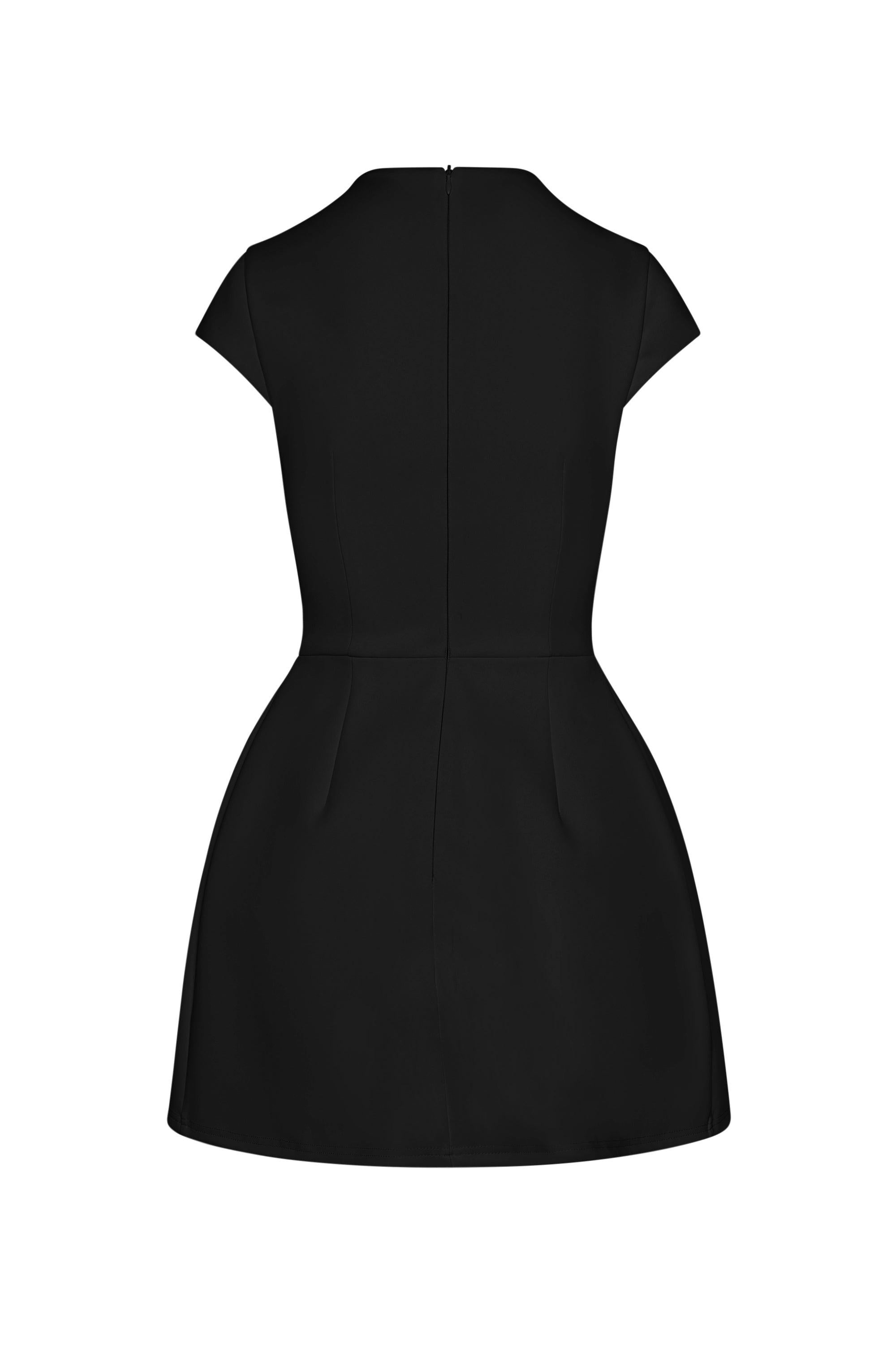 Cote Cap Sleeve Pocket Mini Dress in Black, back view.
