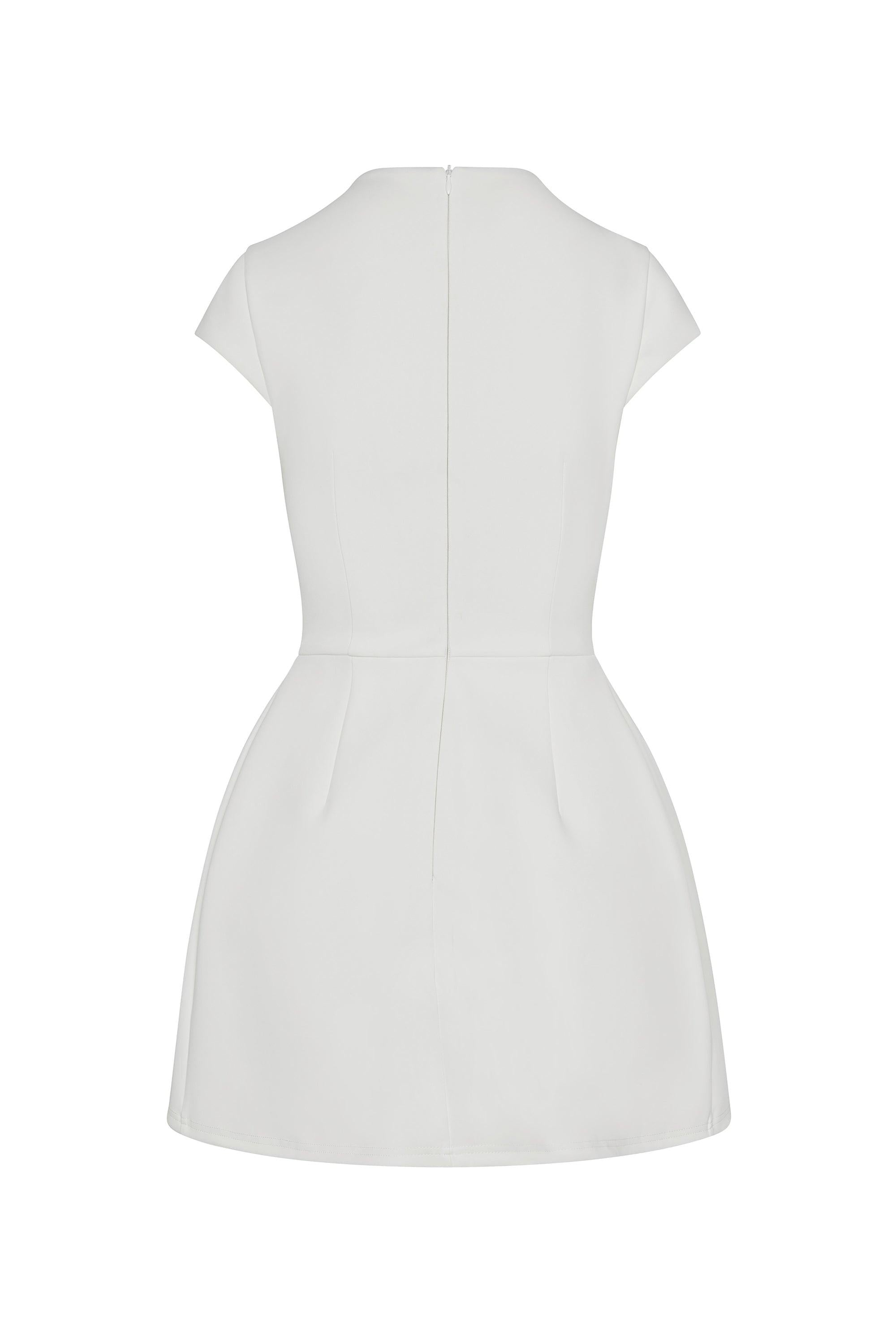 Cote Cap Sleeve Pocket Mini Dress in White, back view.