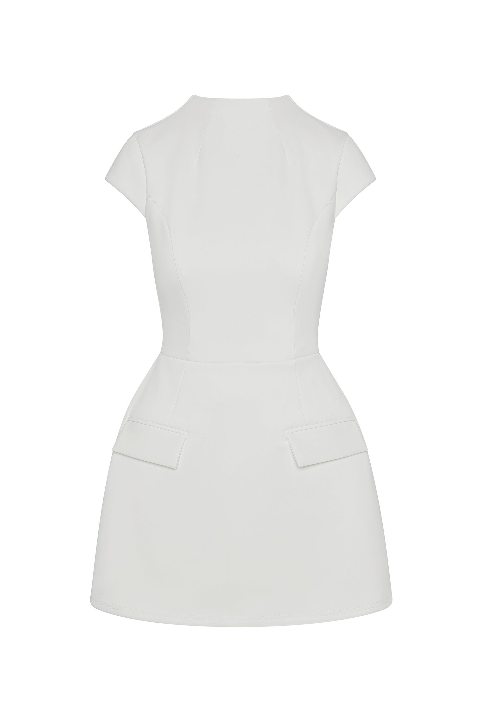 Cote Cap Sleeve Pocket Mini Dress in White, front view.