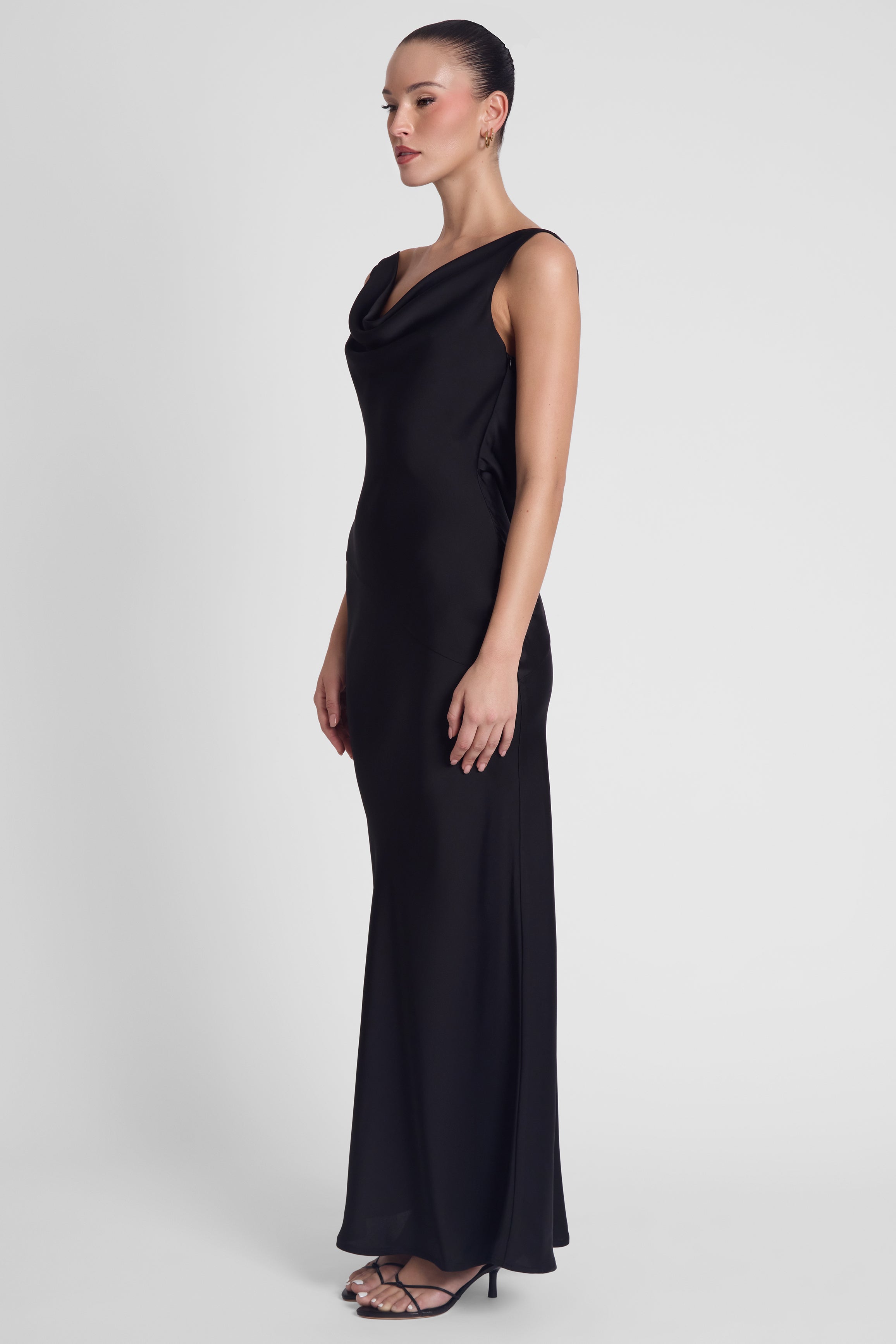 Dove Drape Satin Gown - Black