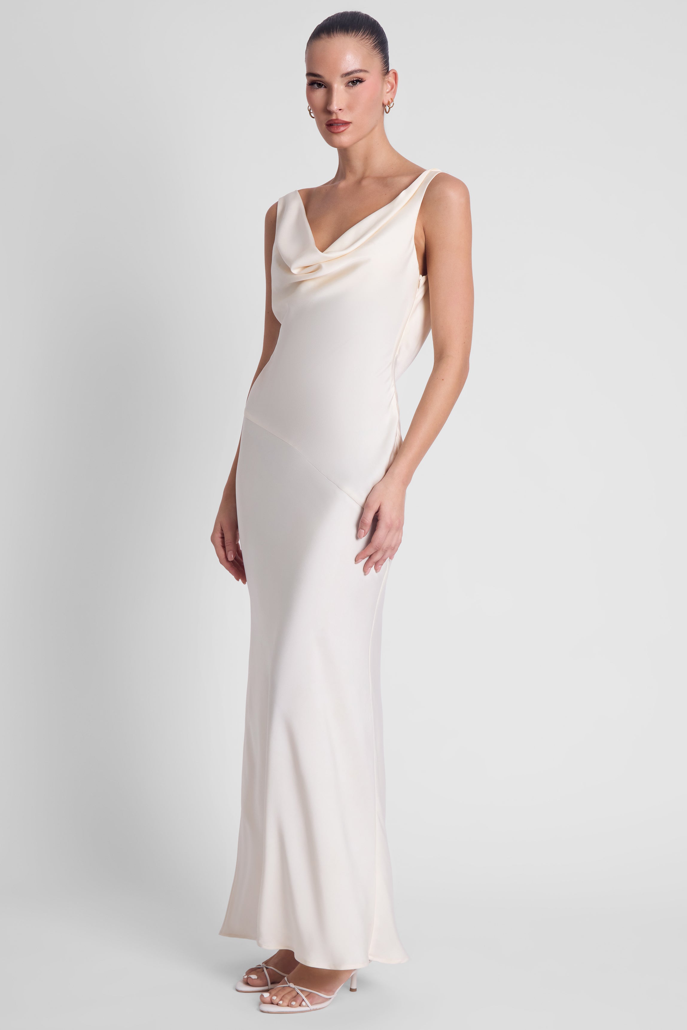 Dove Drape Satin Gown - Ivory