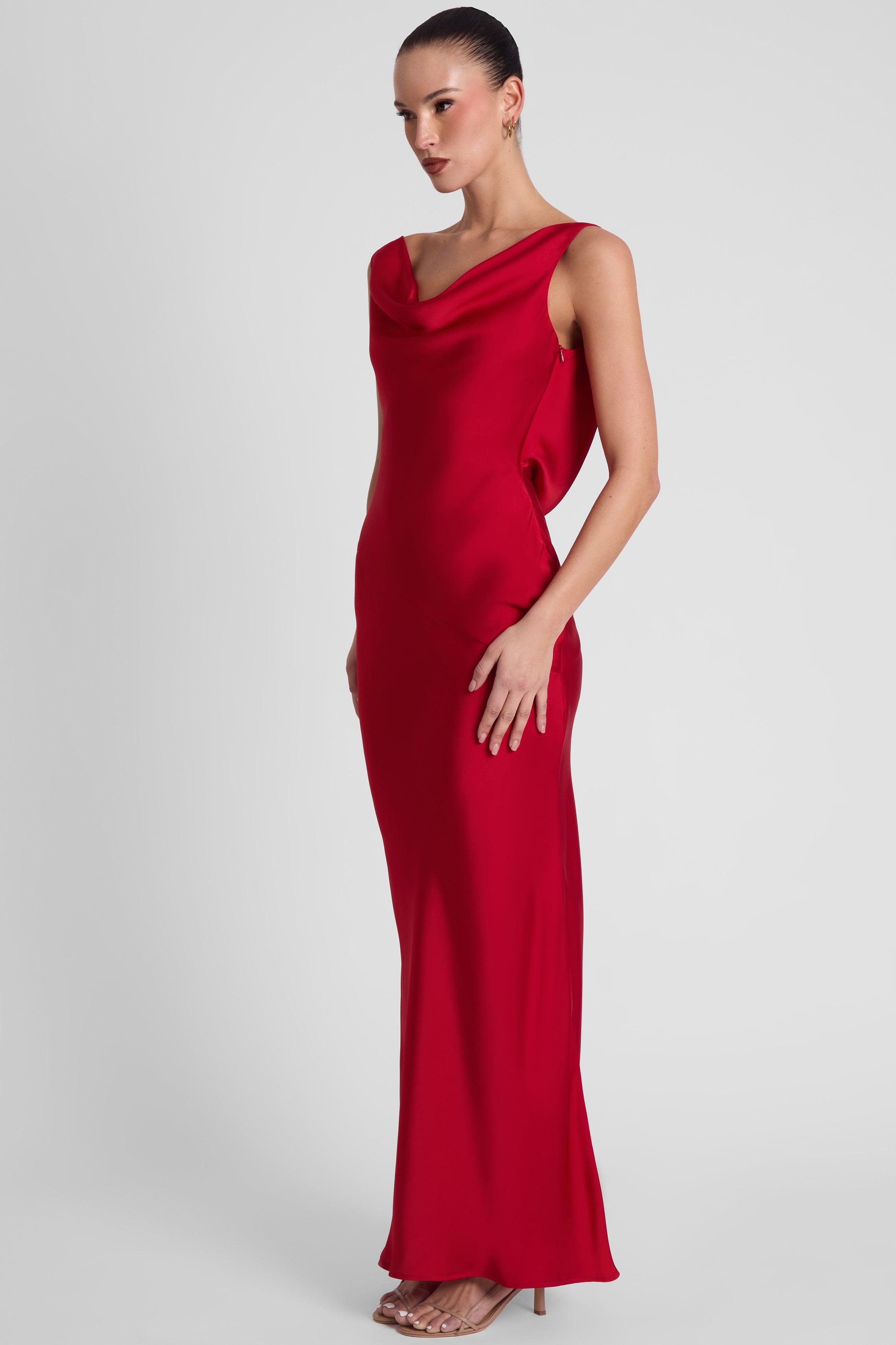 Dove Drape Satin Gown - Red