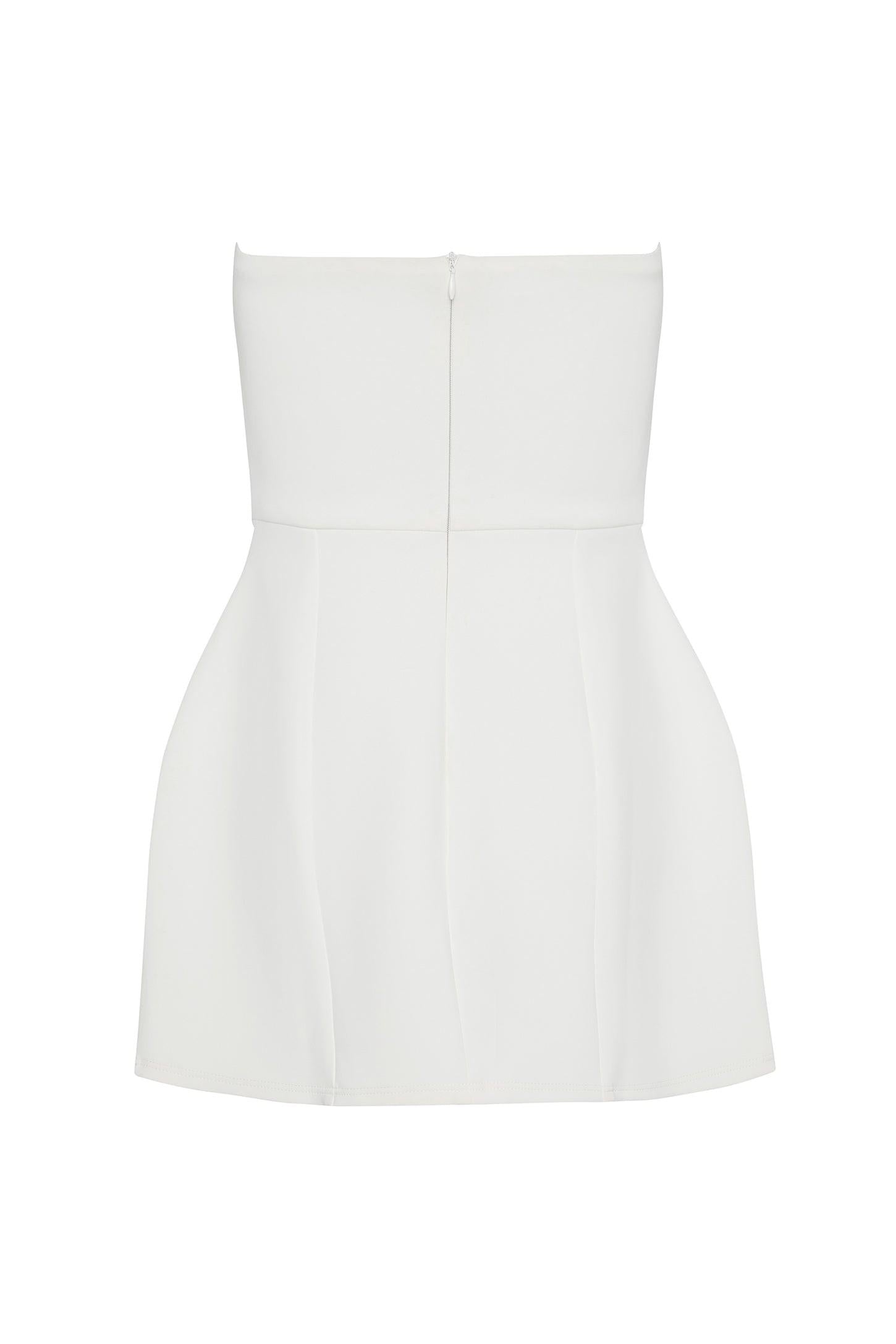 Eres Strapless Bustier Mini Dress in White, side view.