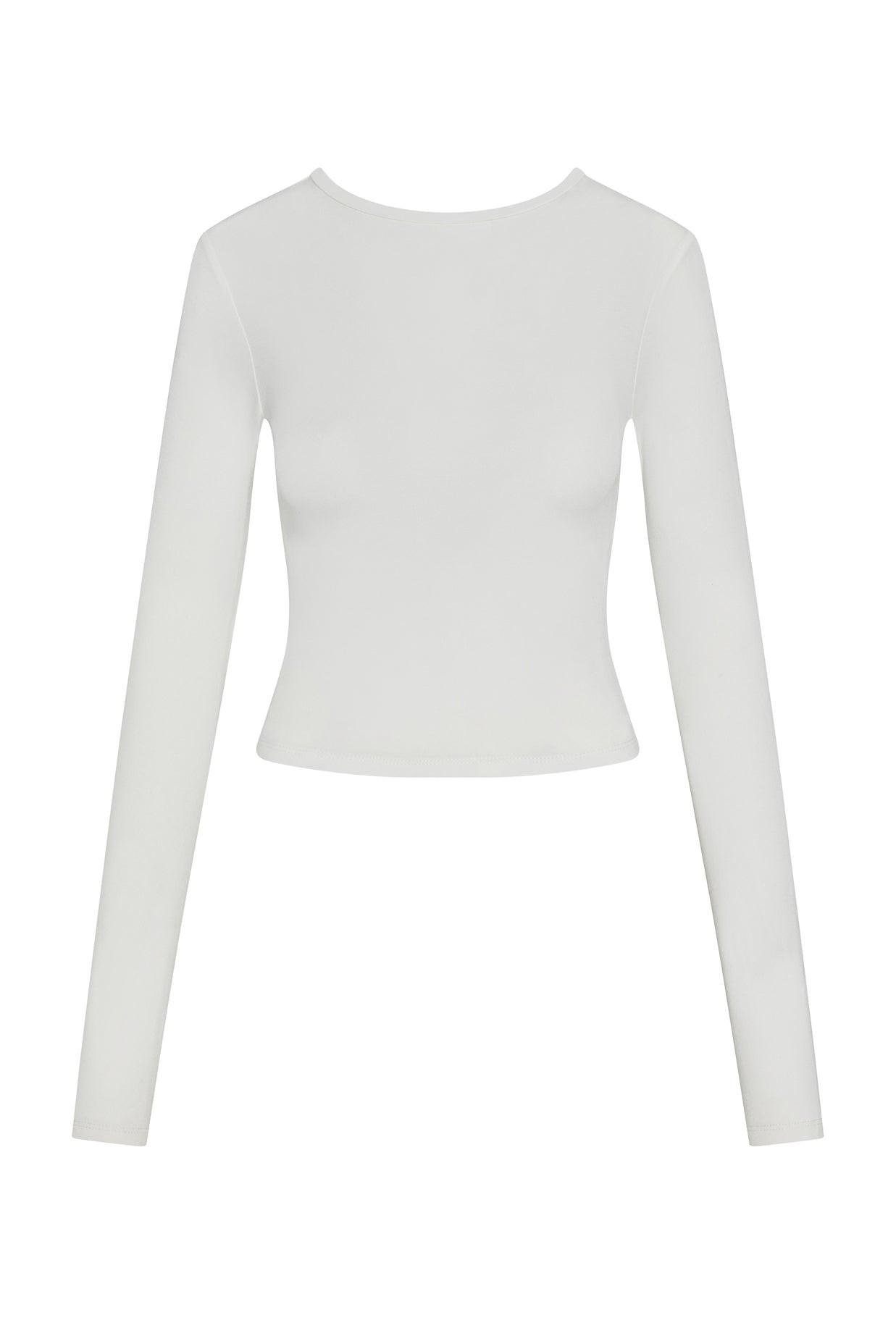 Everyday Jersey Long Sleeve Top in White, front view.