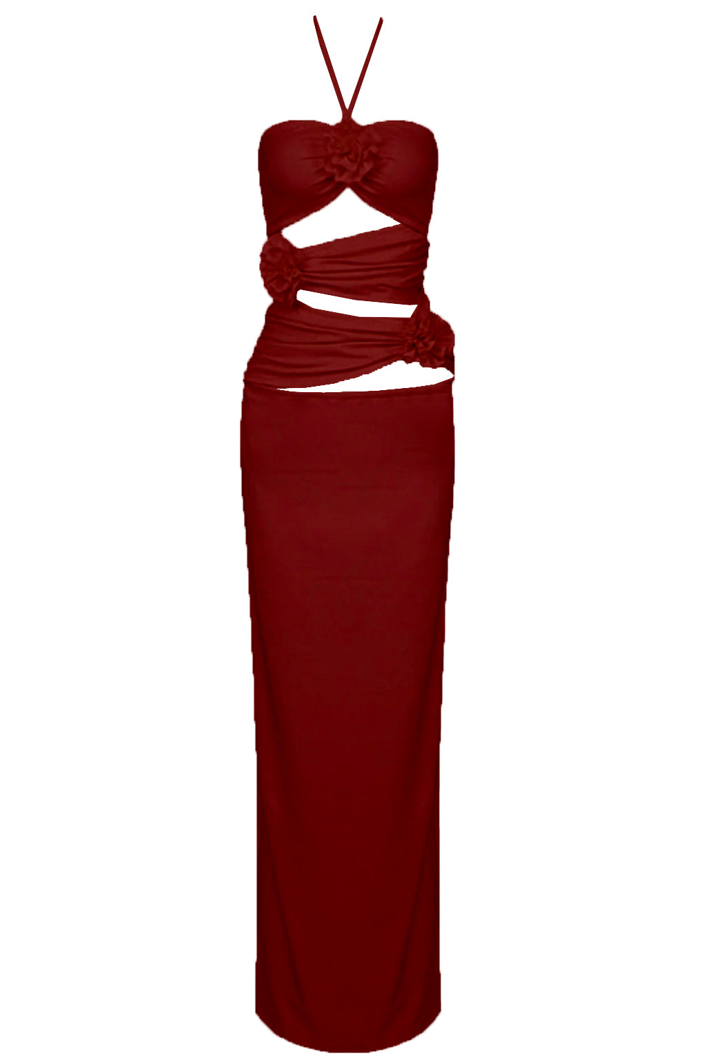 Fae Floral Cut Out Maxi Dress - Burgundy