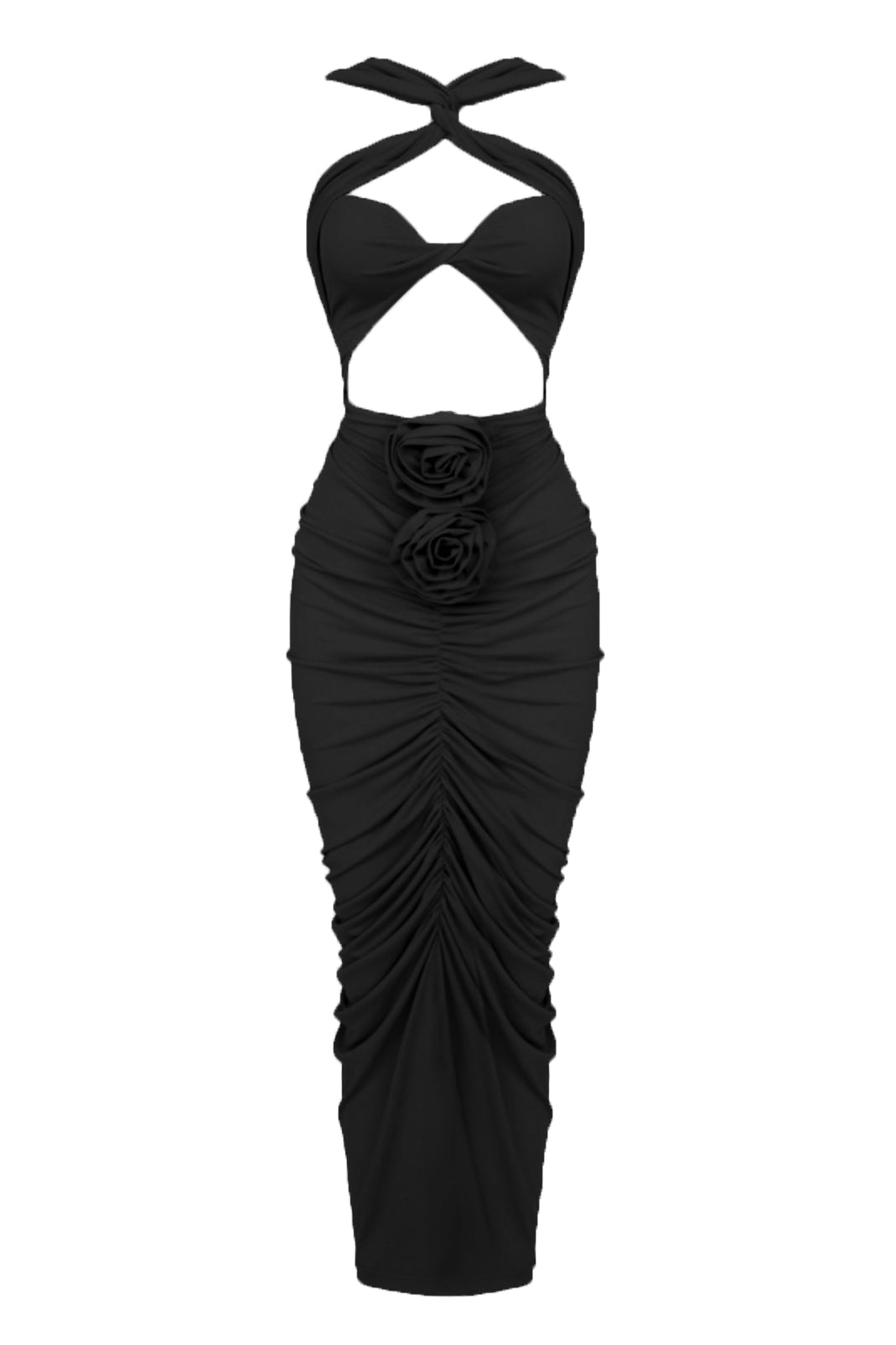 Bloom Floral Cut Out Maxi Dress - Black