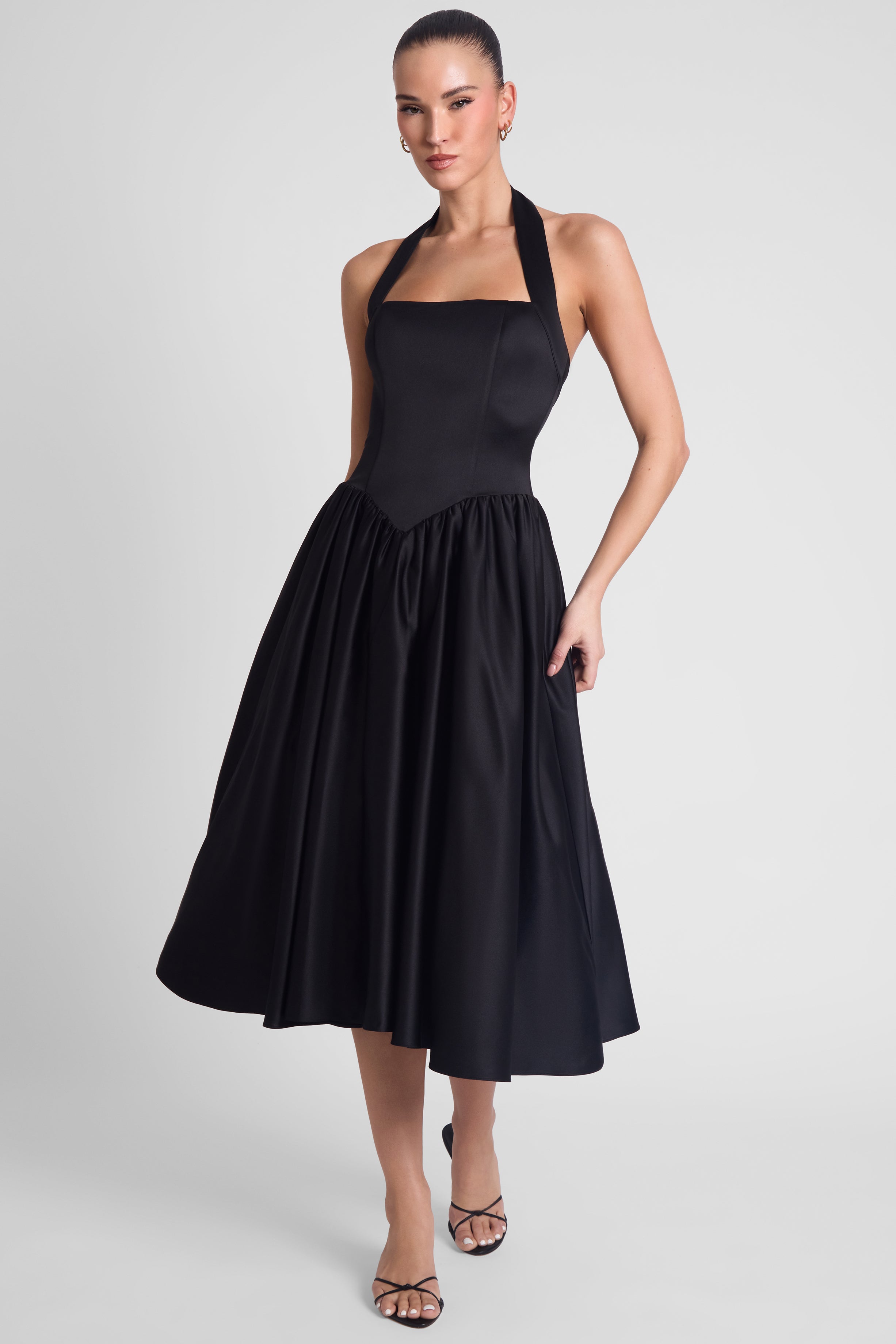 Hart Halter Corset Midi Dress - Black