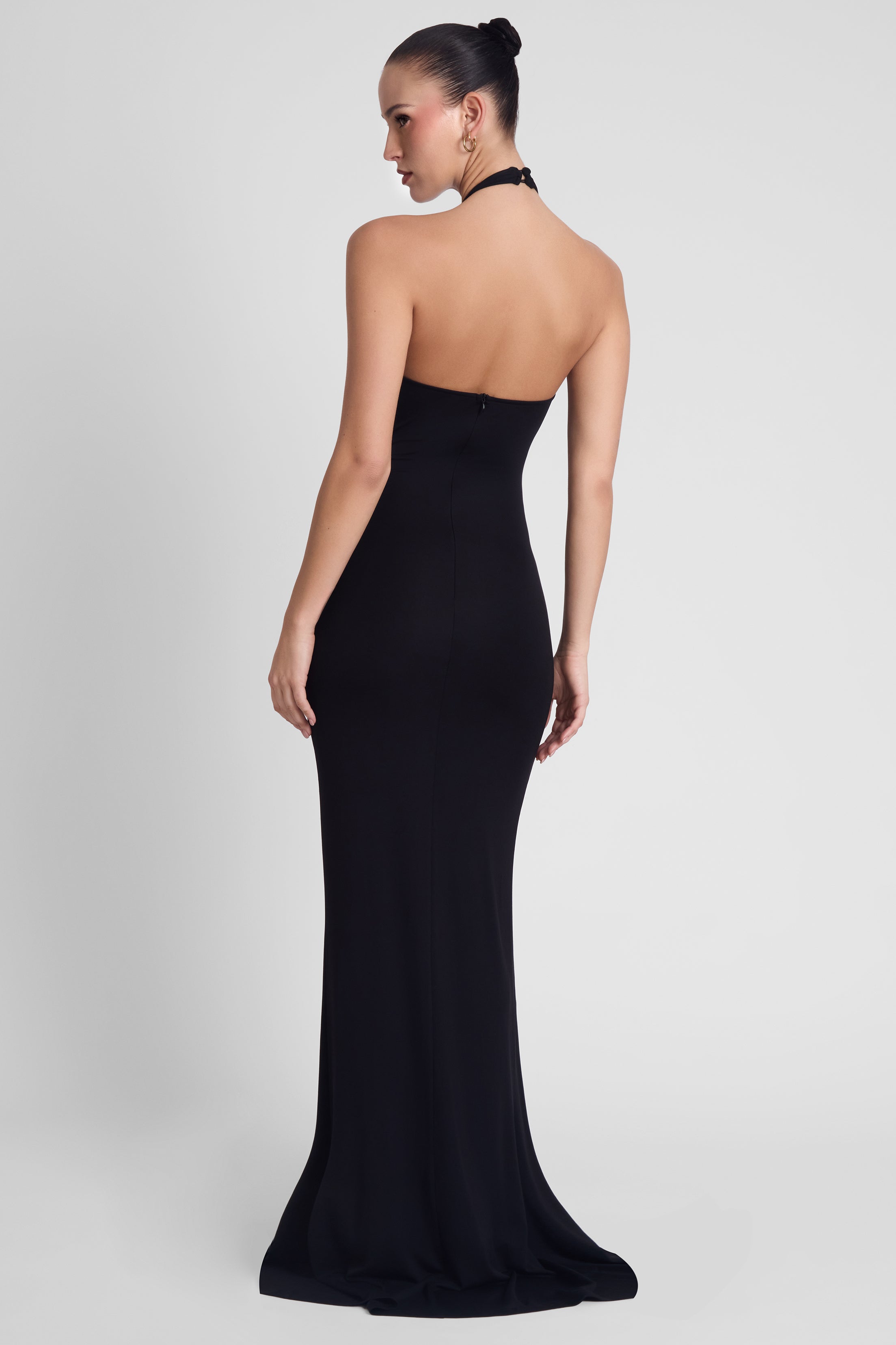 Heaven Halter Jersey Knot Maxi Dress - Black