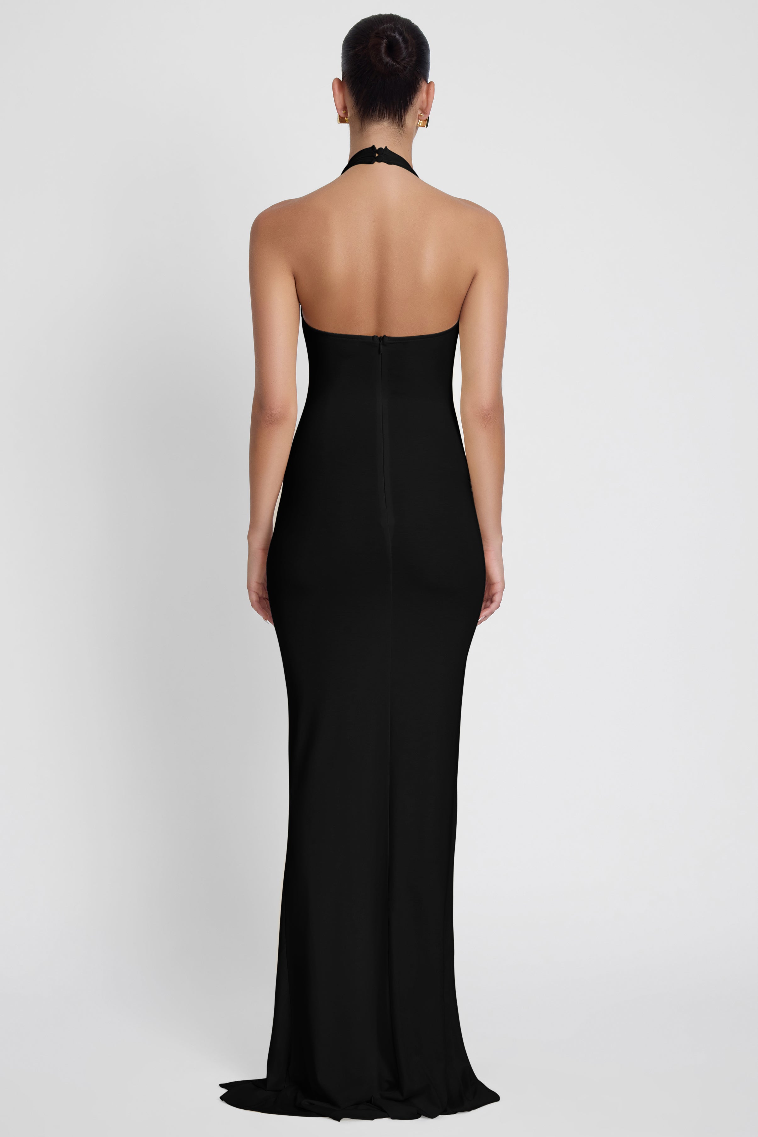 Heaven Halter Jersey Knot Maxi Dress - Black
