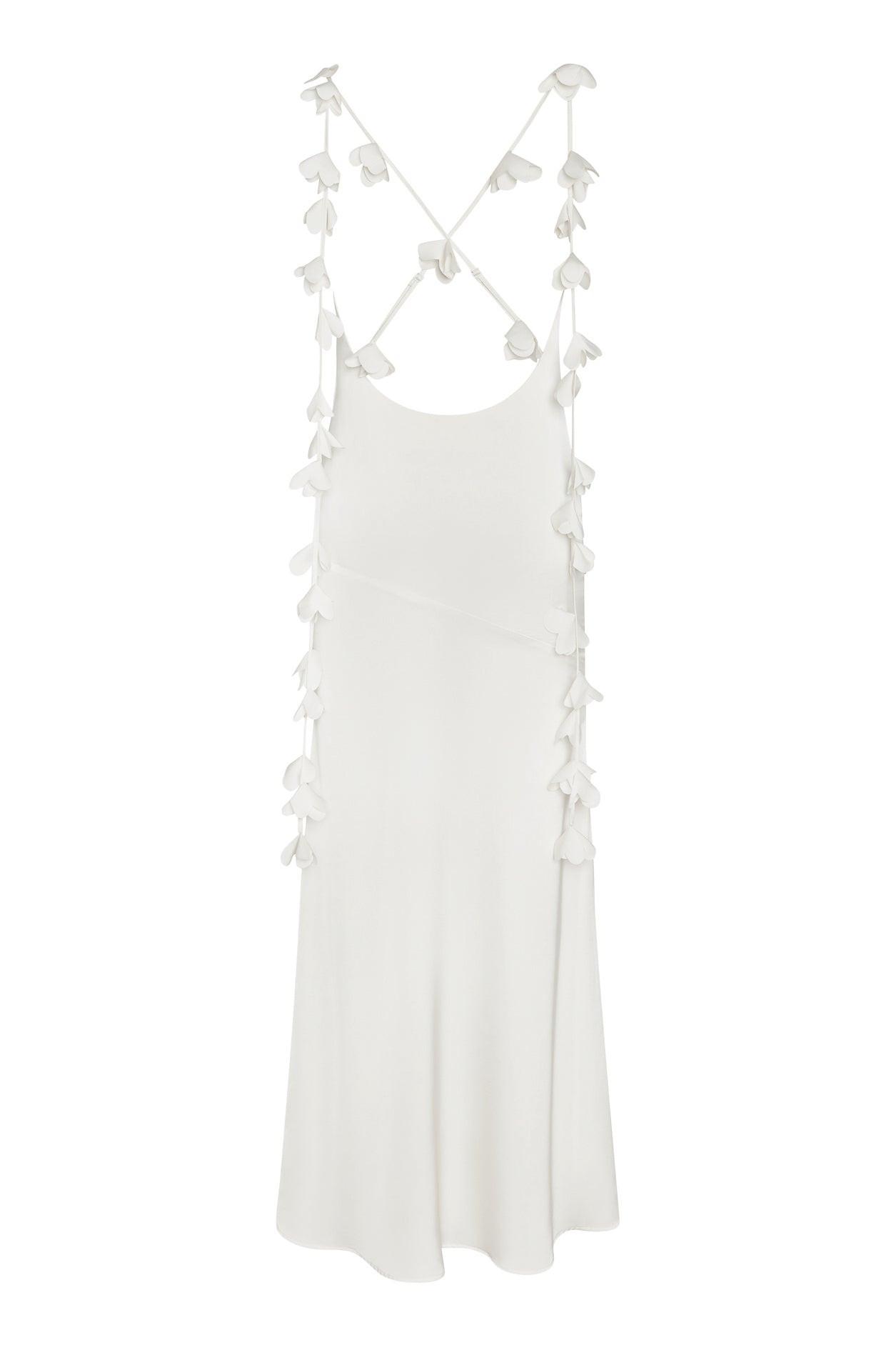 Jardin Petal Satin Maxi Gown in White, back view