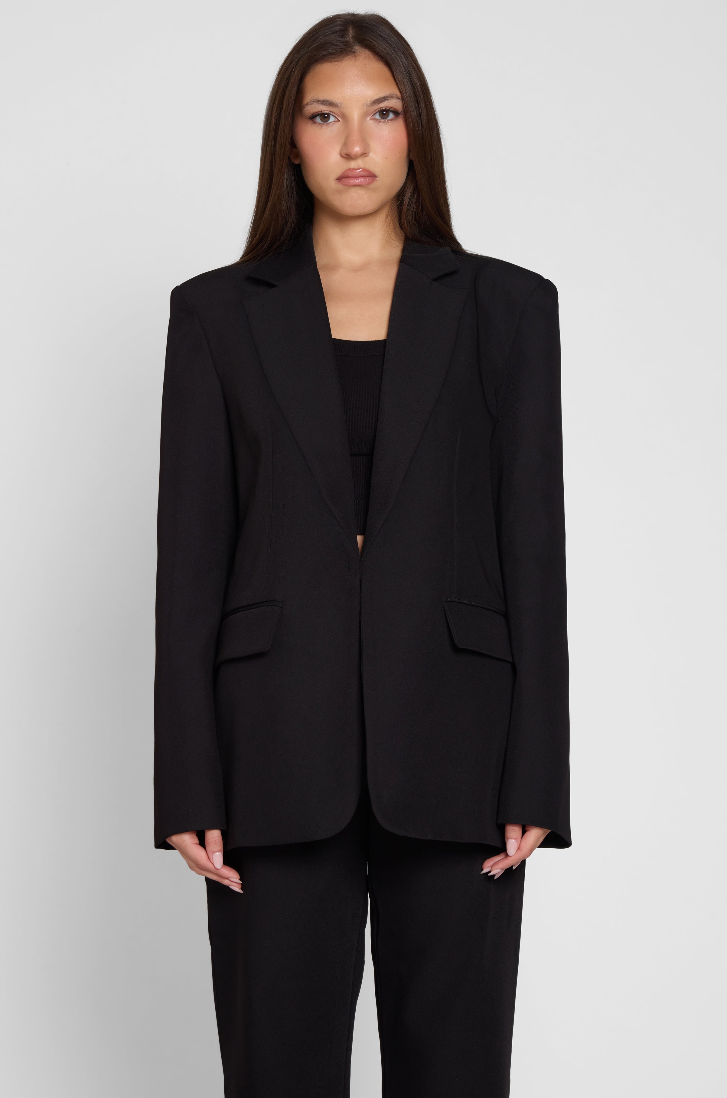 Classic Column Oversized Blazer - Black