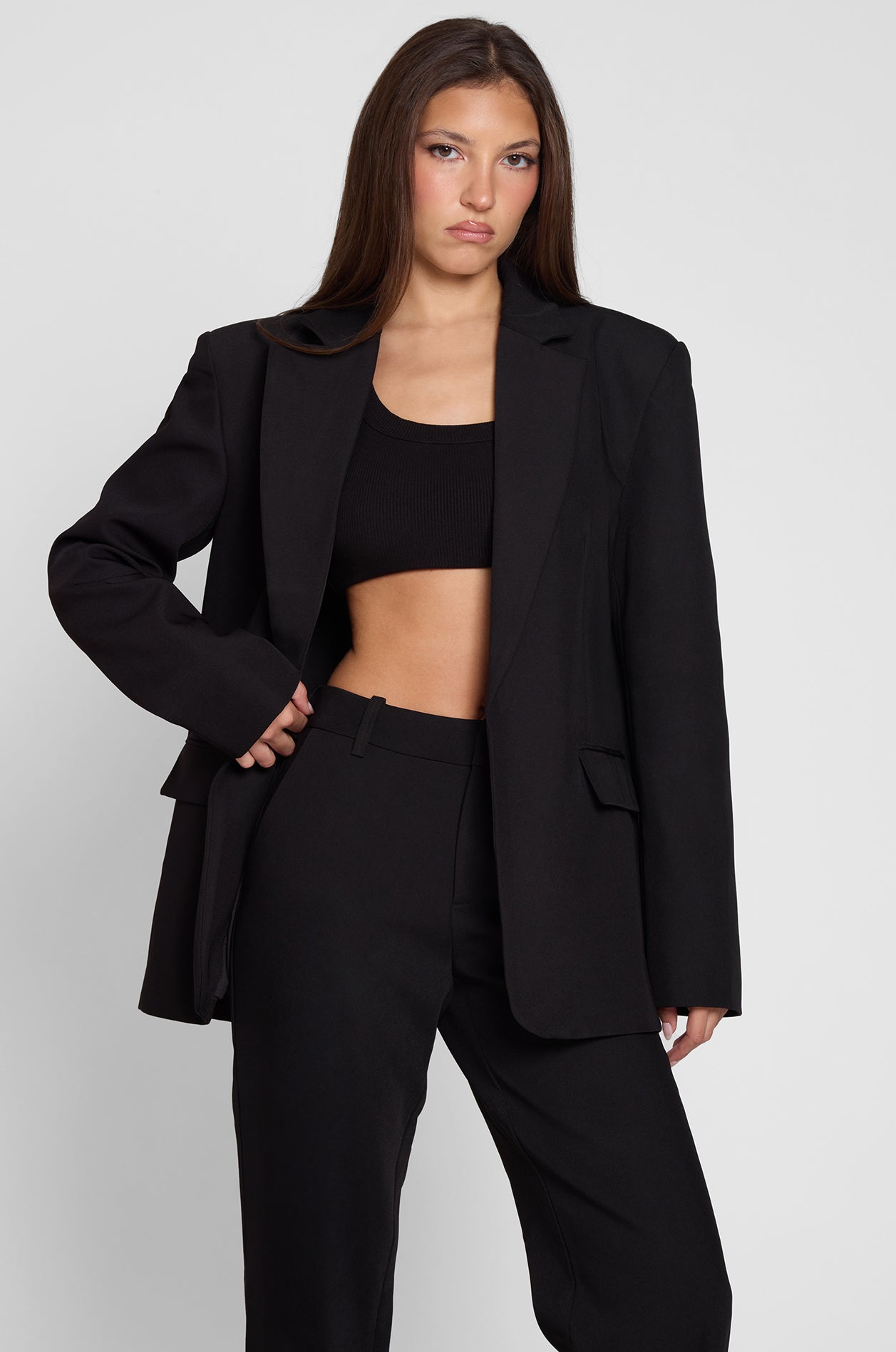 Classic Column Oversized Blazer - Black