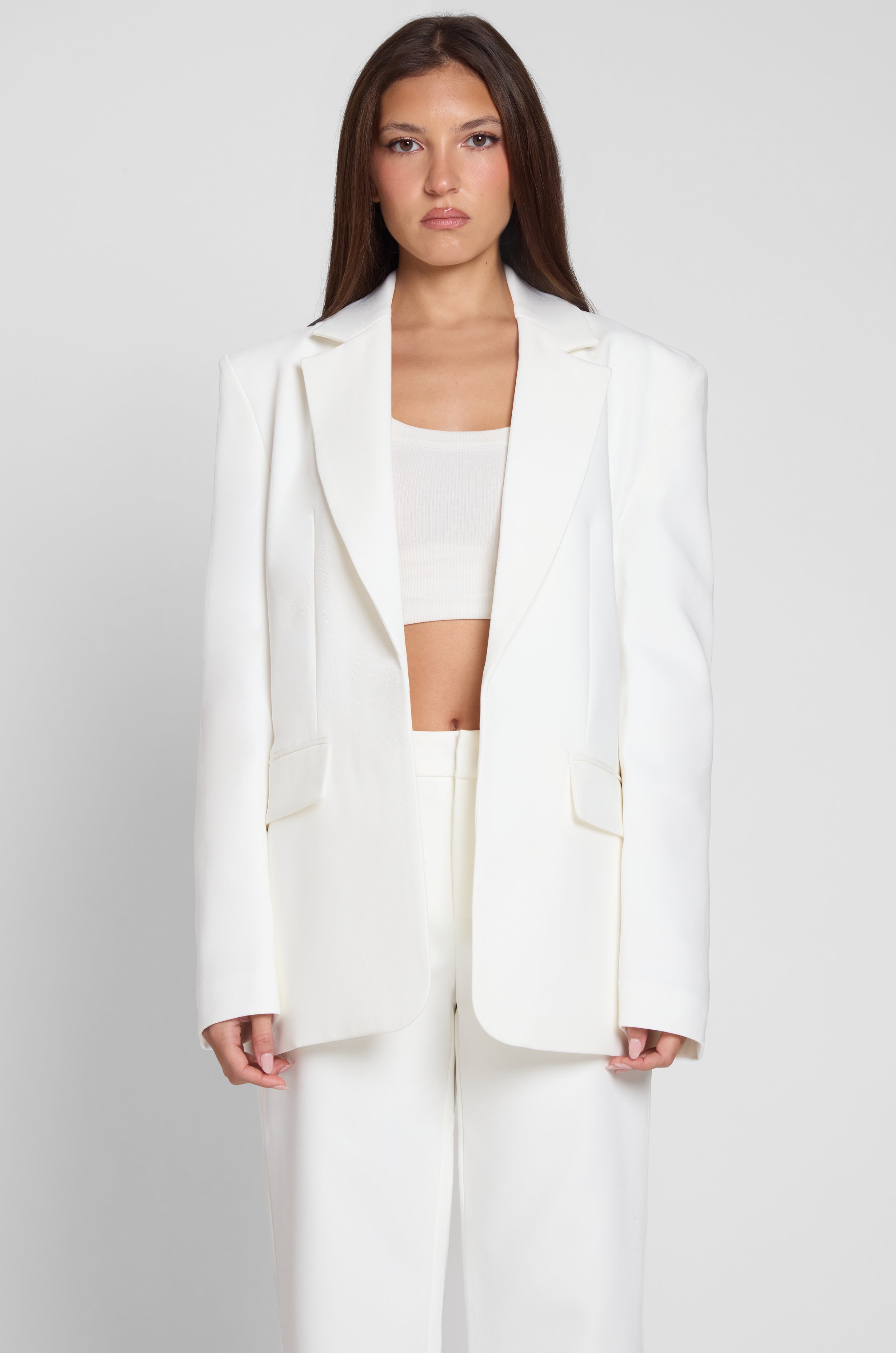 Classic Column Oversized Blazer - White