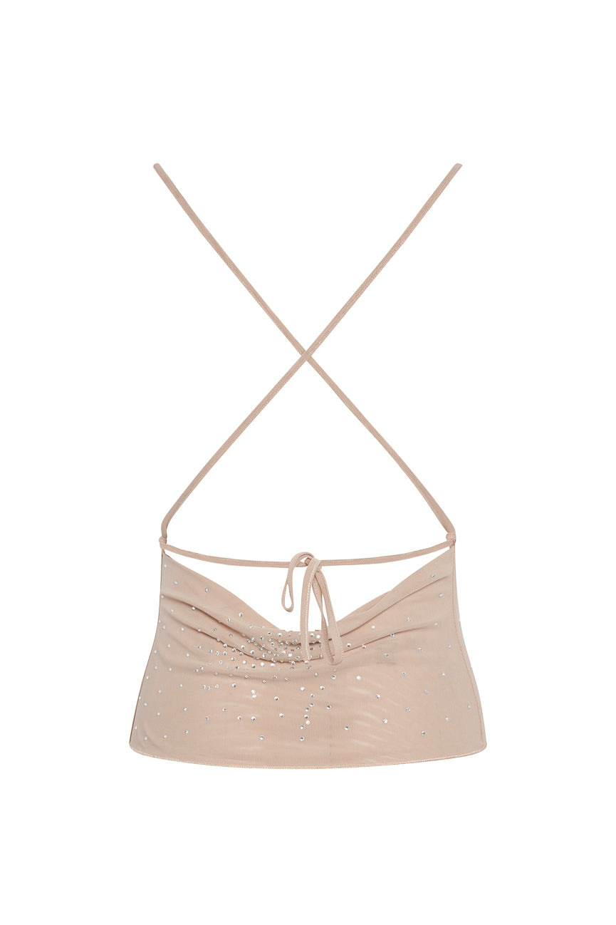 Aurelia Crystal Embellished Halter Mesh Top