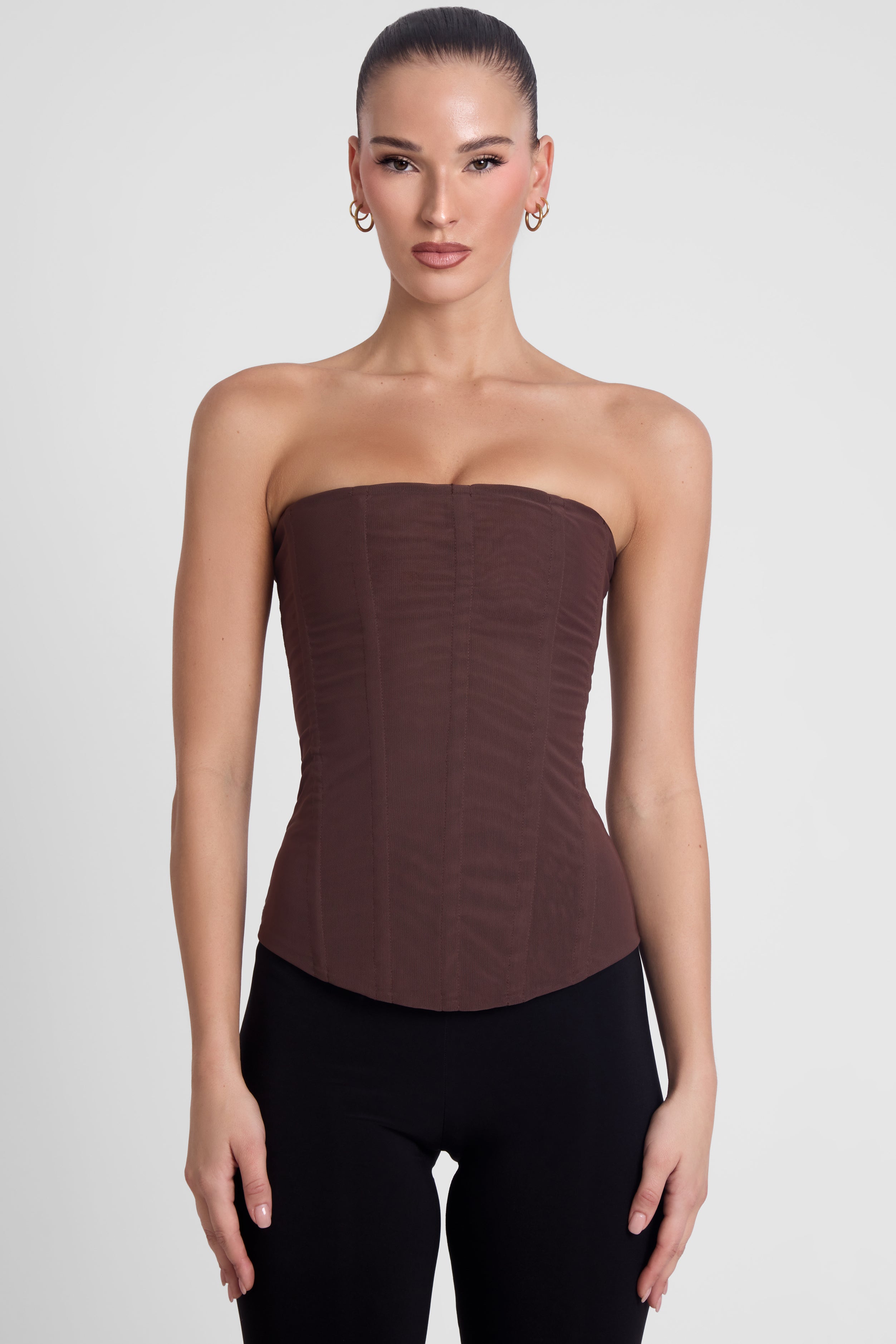 Haut corset en maille Muse - Marron chocolat