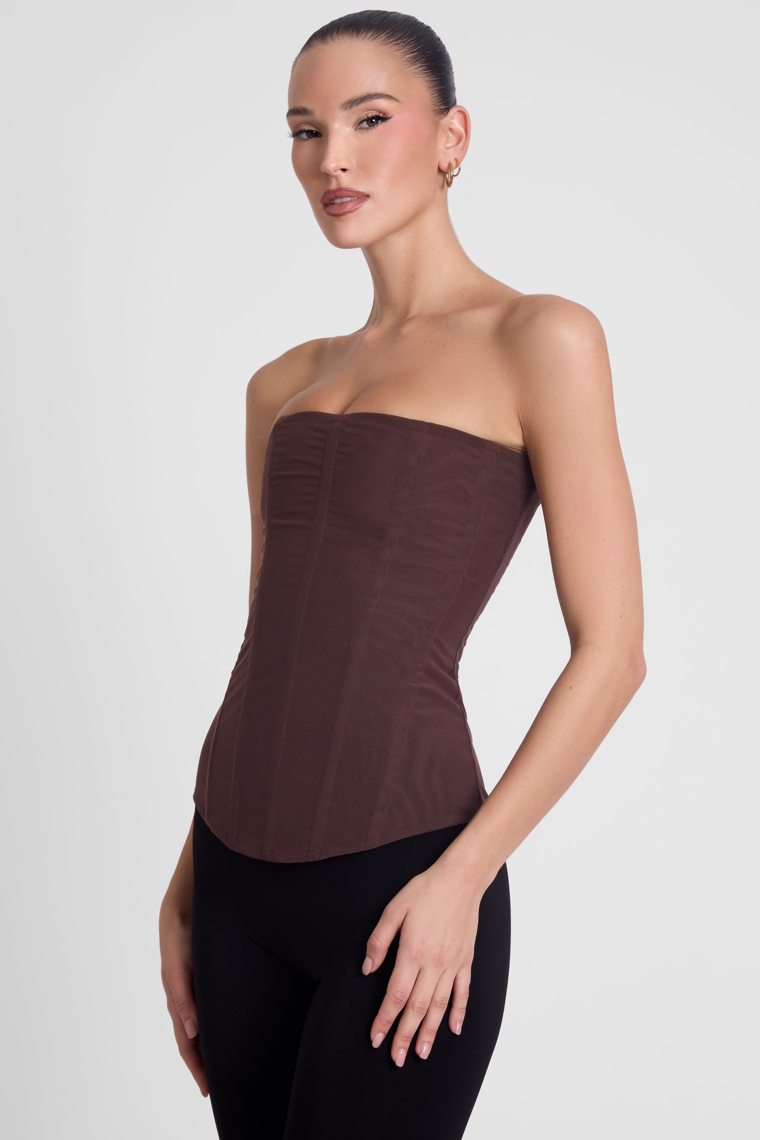 Muse Mesh Corset Top - Chocolate Brown