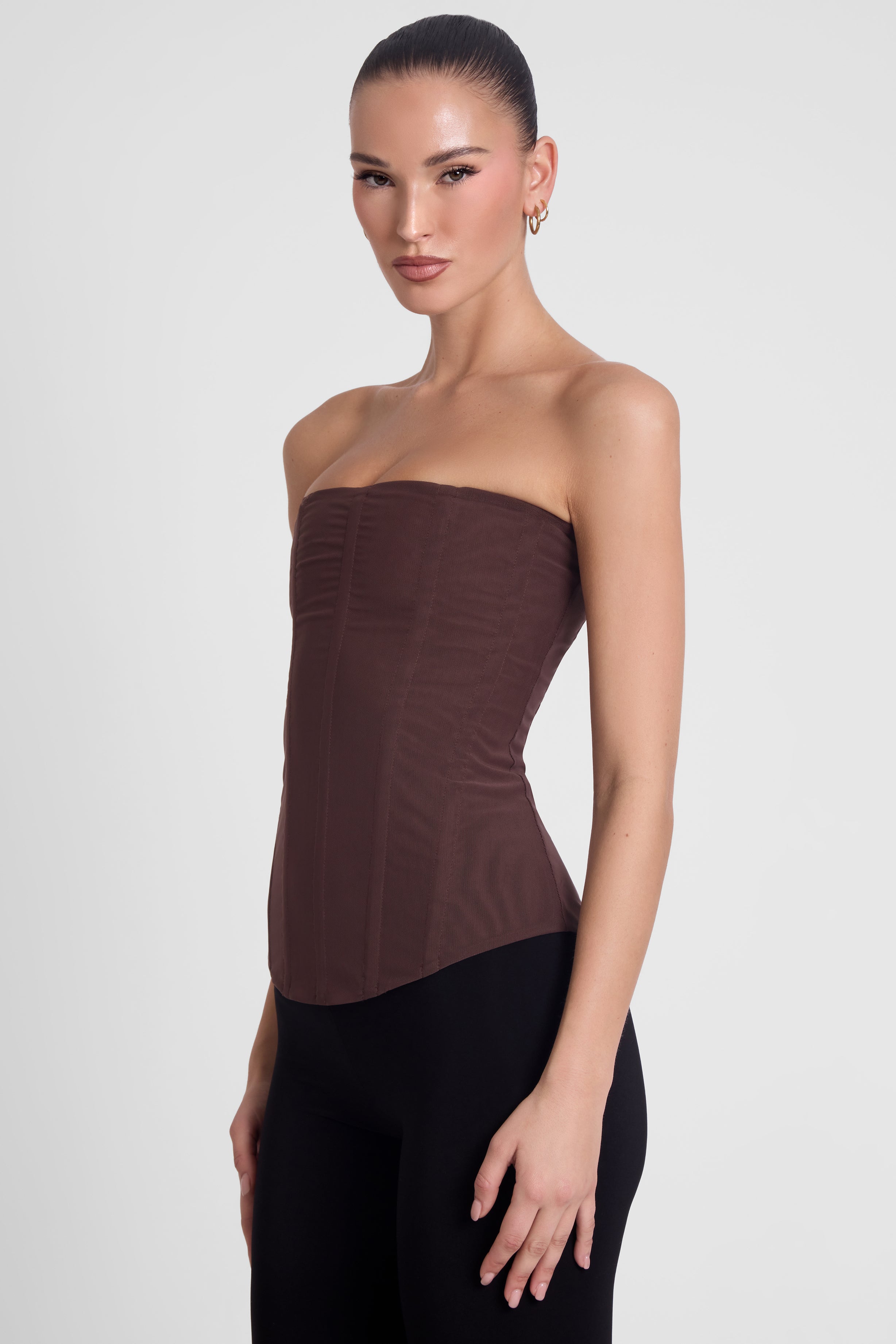 Haut corset en maille Muse - Marron chocolat