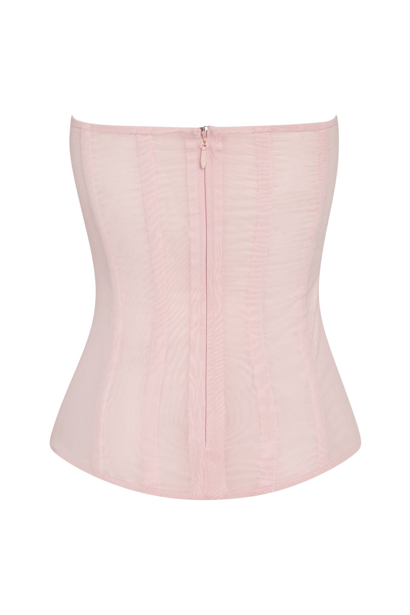 Muse Mesh Corset Top in Pink, back view.
