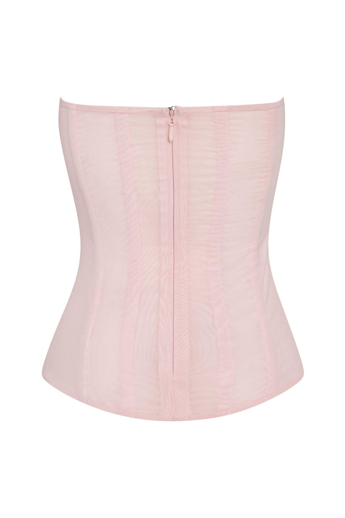 Muse Mesh Corset Top in Pink, back view.