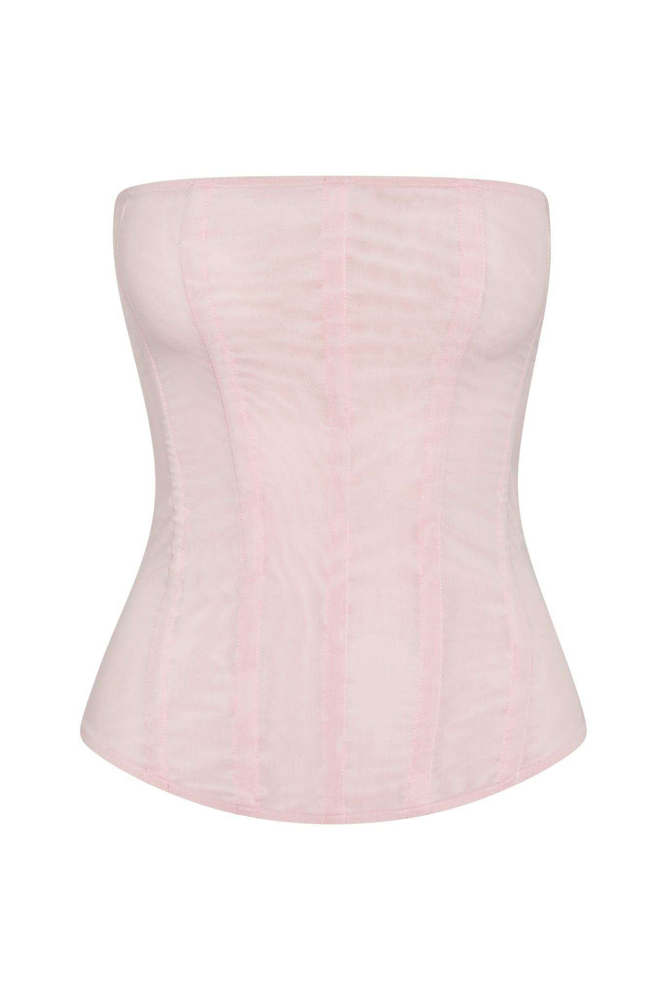Muse Mesh Corset Top in Pink, front view.