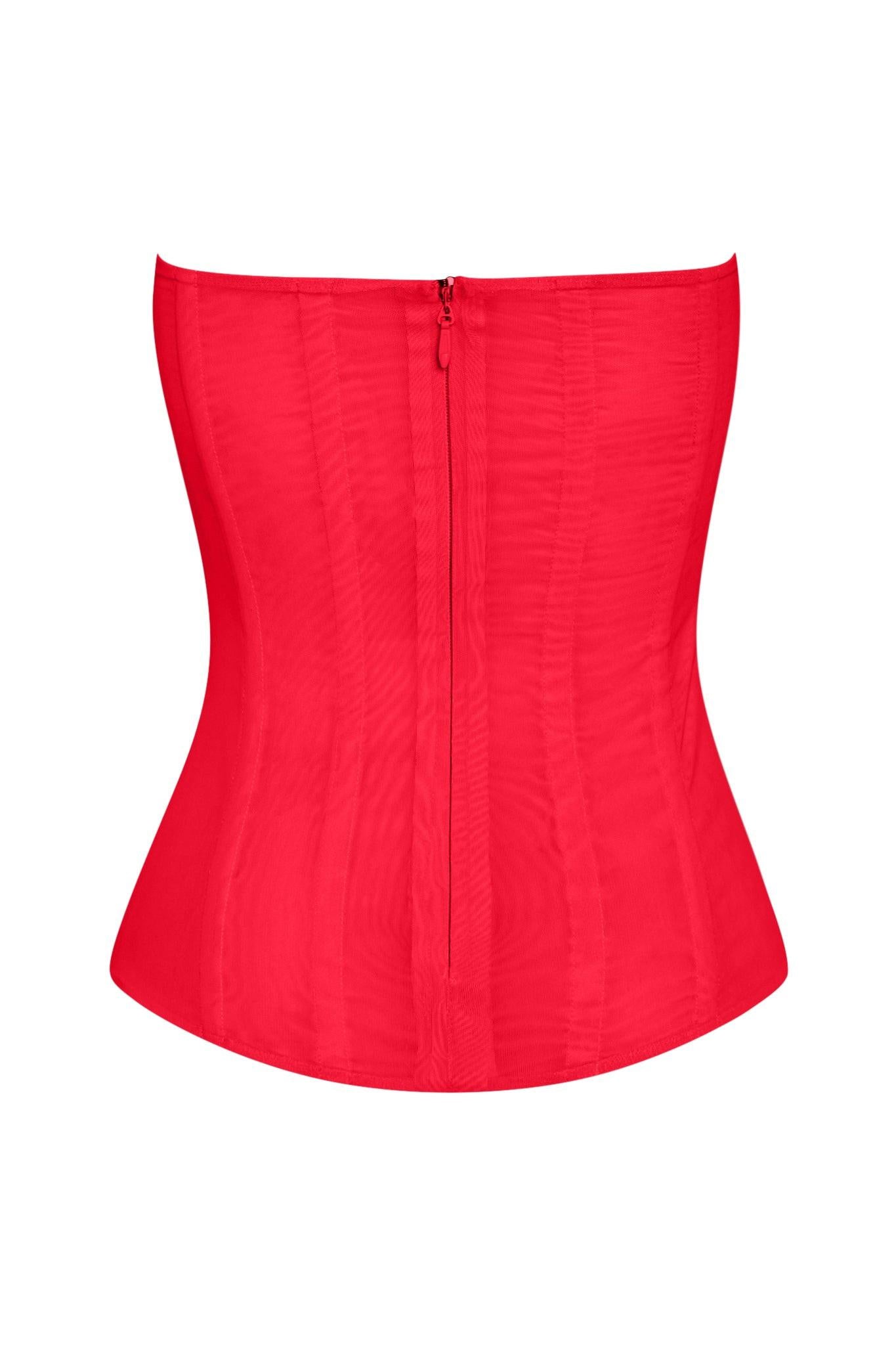 Muse Mesh Corset Top in Red, back view.