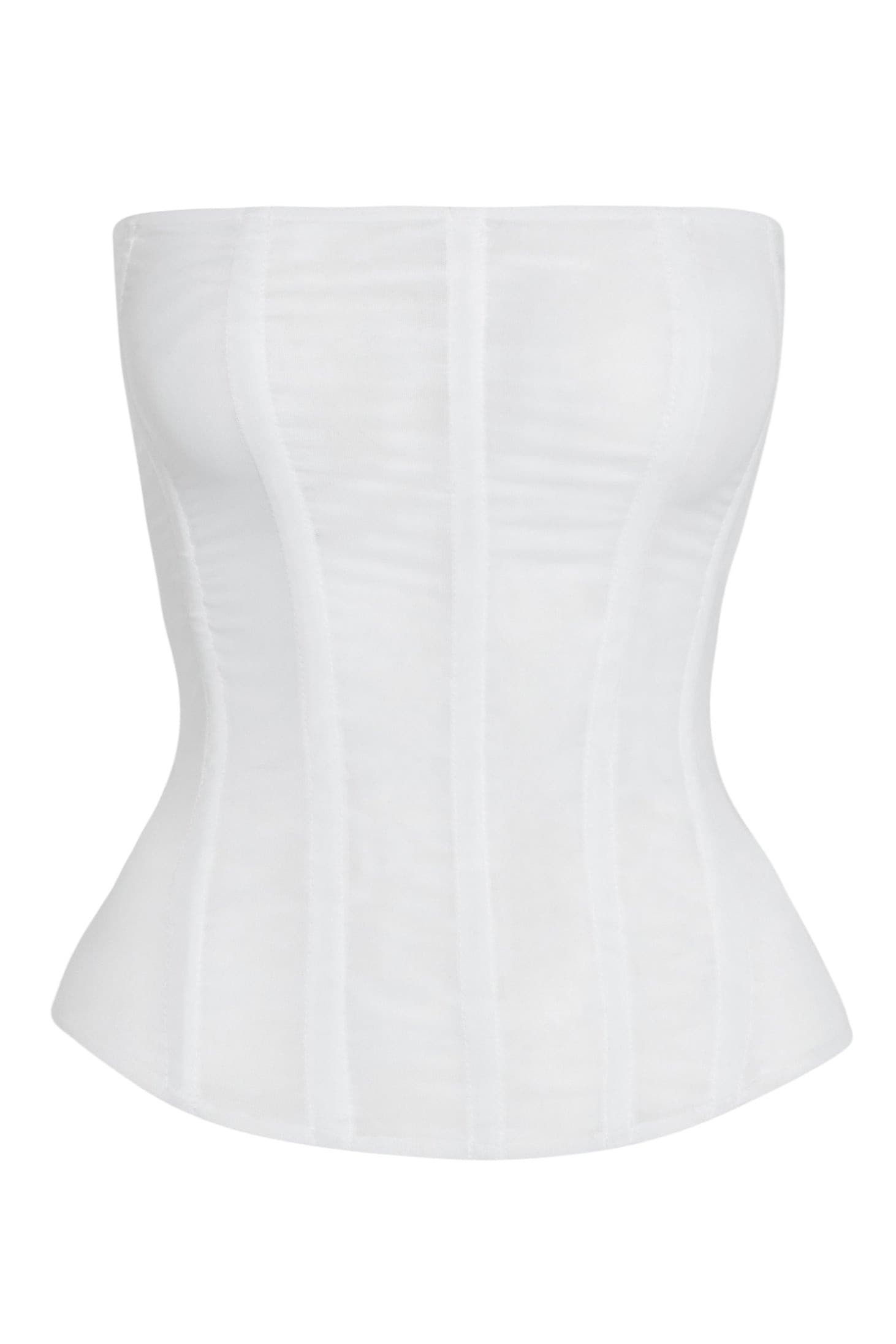 Muse Mesh Corset Top in White, front view.