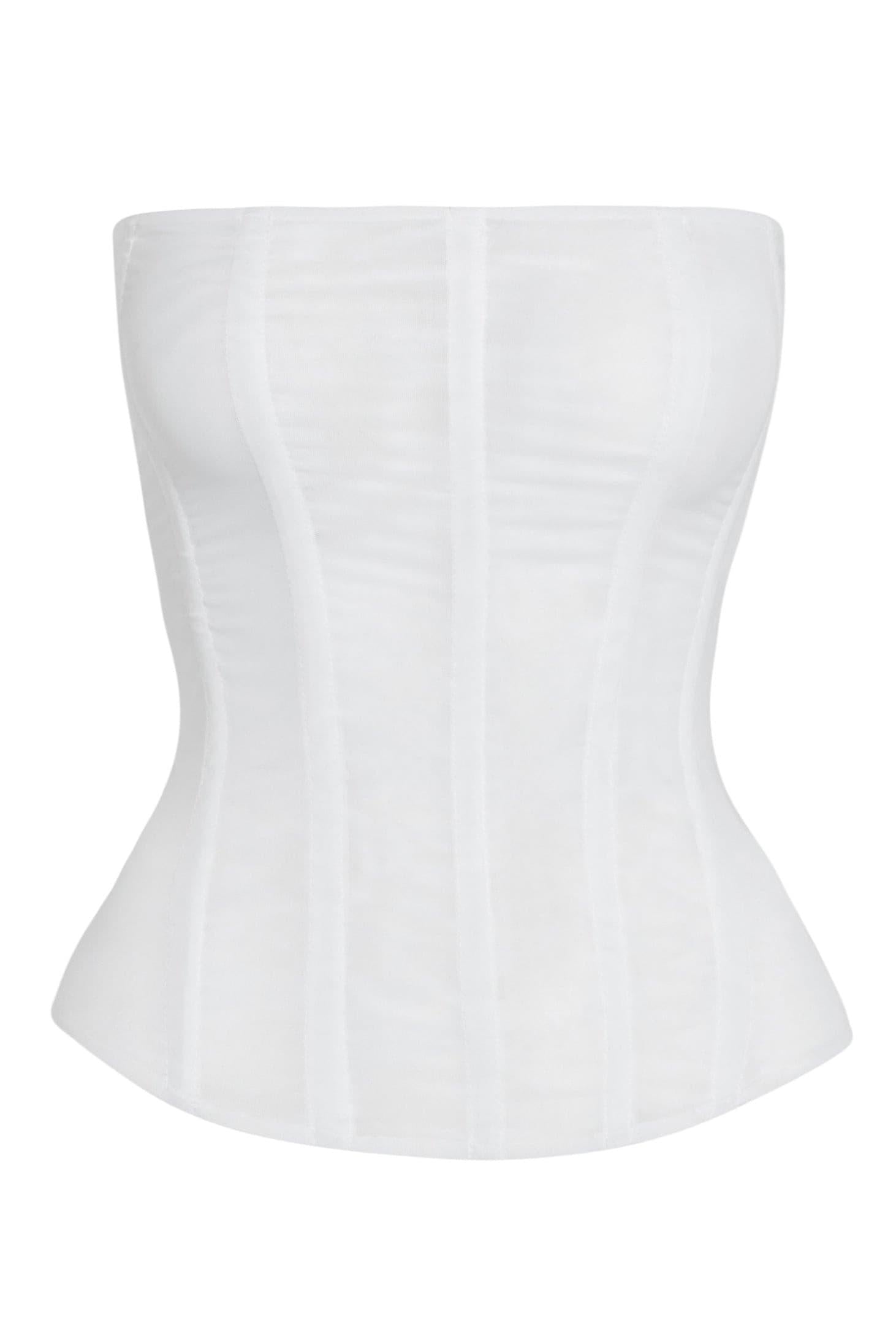 Muse Mesh Corset Top in White, front view.