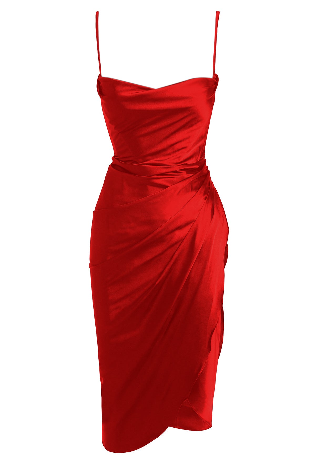 Obsidian Satin Midi Dress - Red
