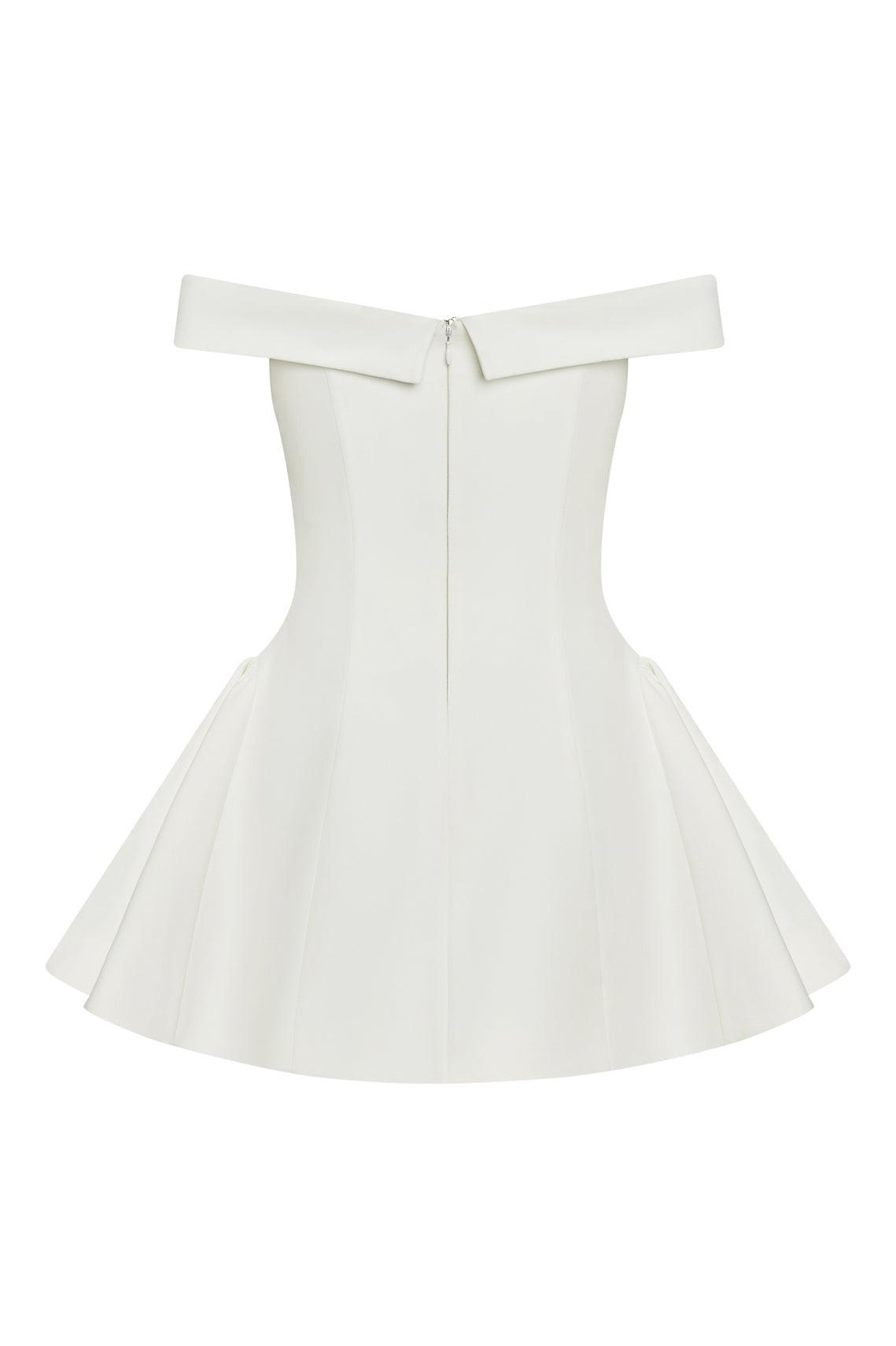 Raquel Babydoll Corset Mini Dress in White, back view.