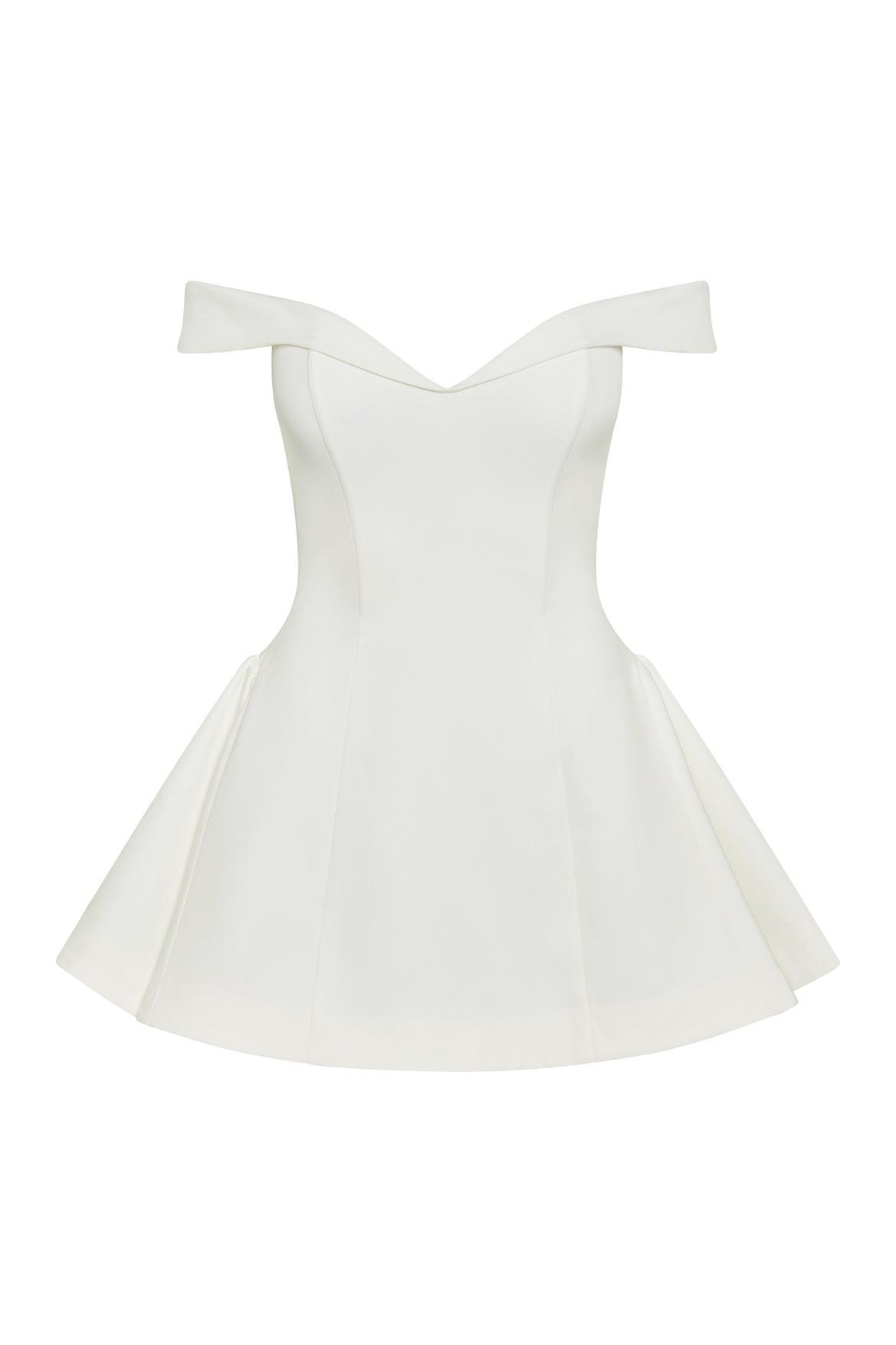 Raquel Babydoll Corset Mini Dress in White, front view.