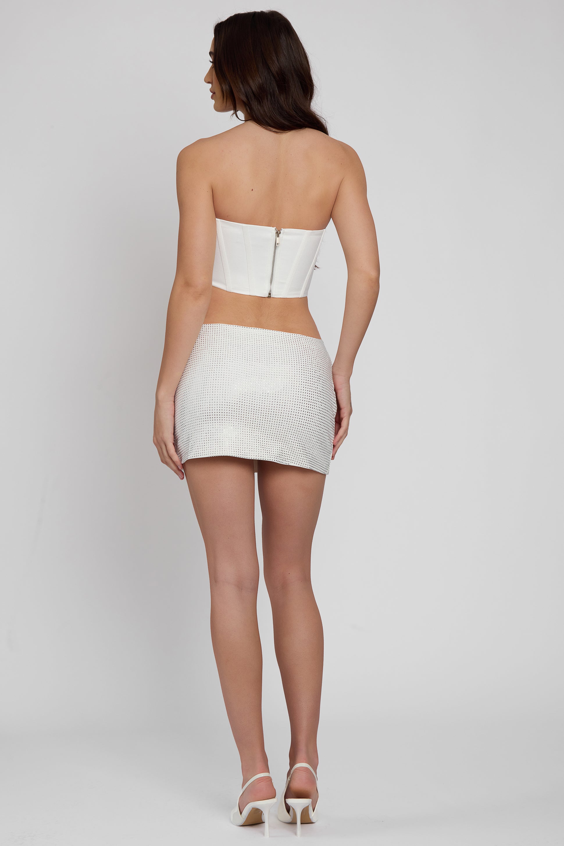 Idalia Diamante Crystal Embellished Mini Skirt - White