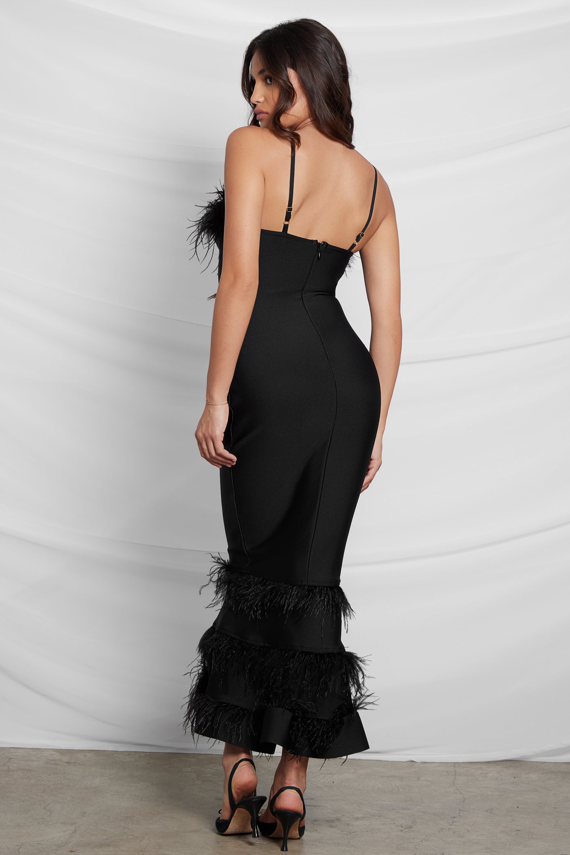 Fiona Feather Bandage Midi Dress - Black