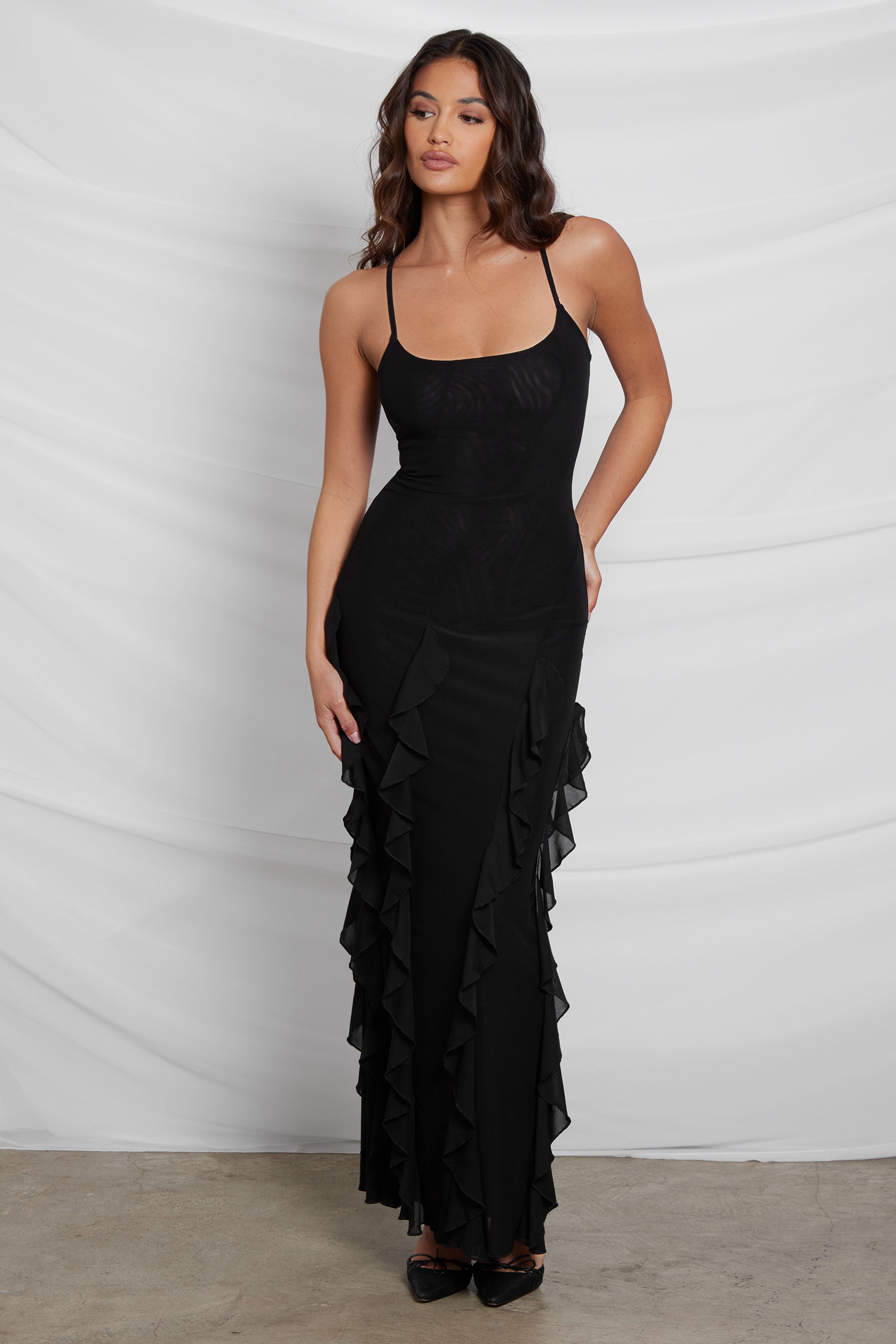 Rodeo Ruffle Mesh Maxi Dress LEAU