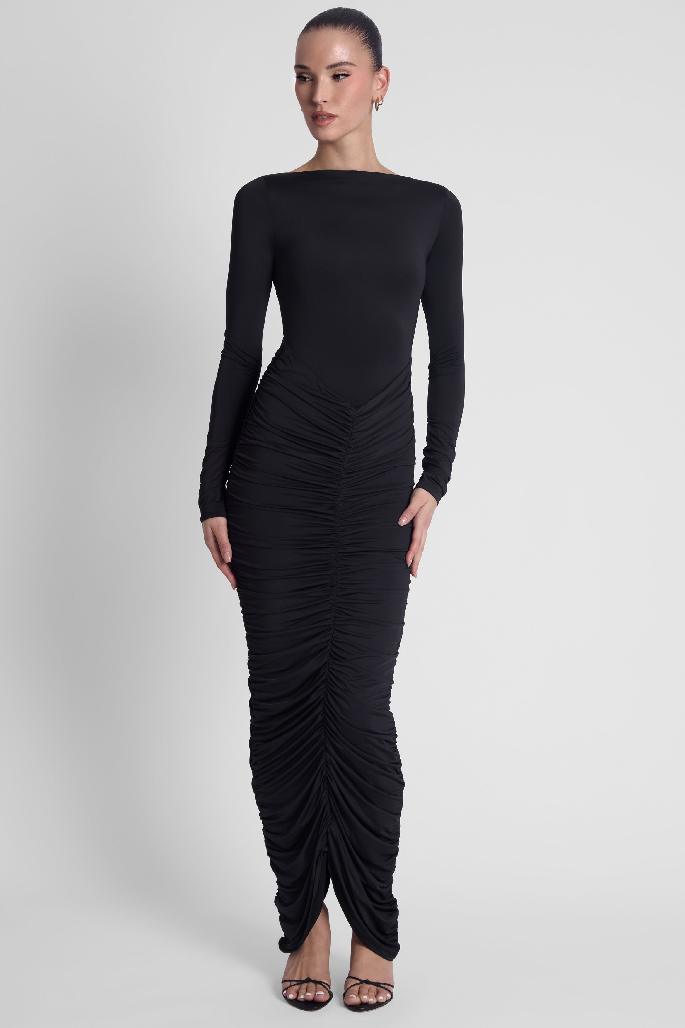 Rhea Ruche Maxi Dress - Black