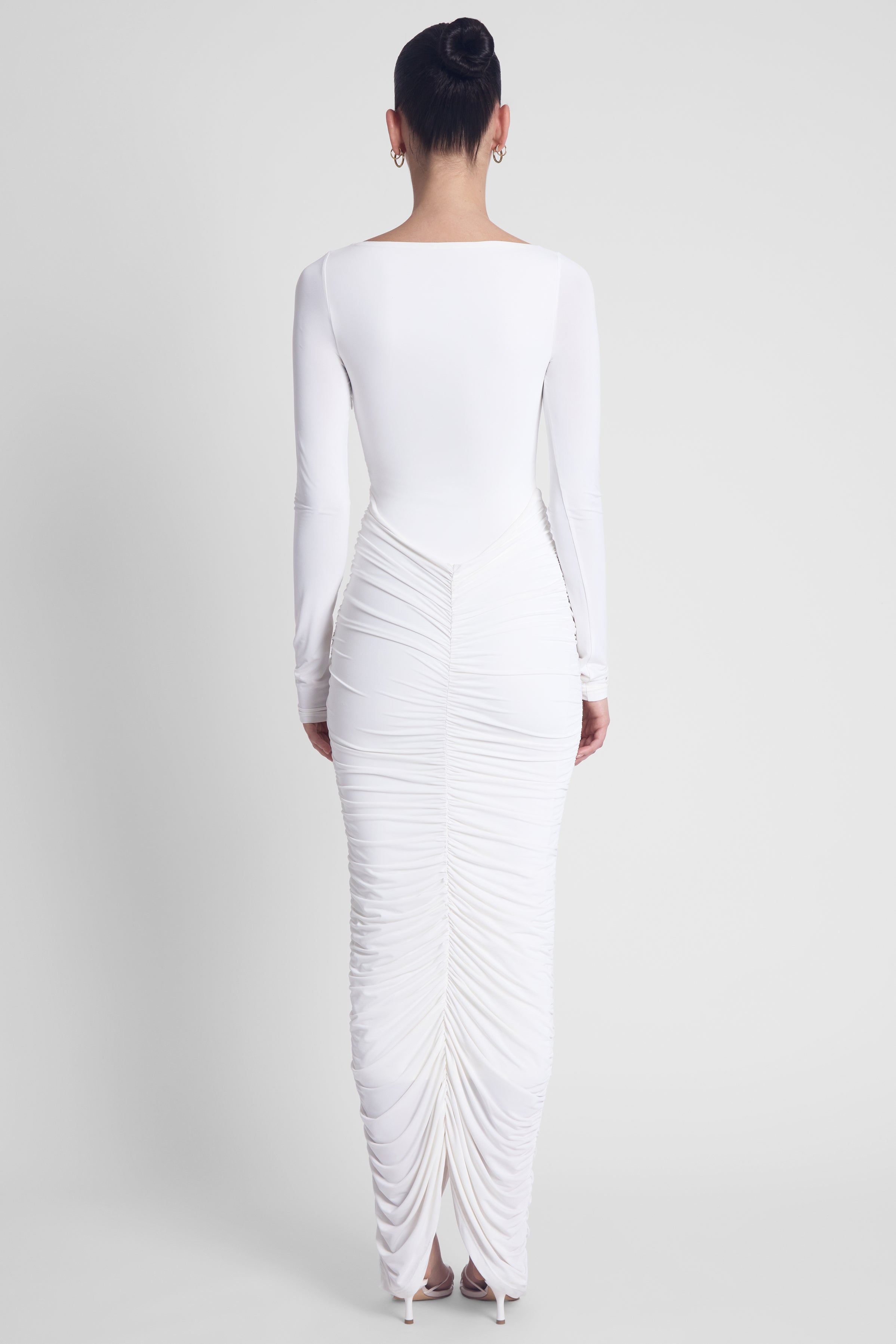 Rhea Ruche Maxi Dress - White
