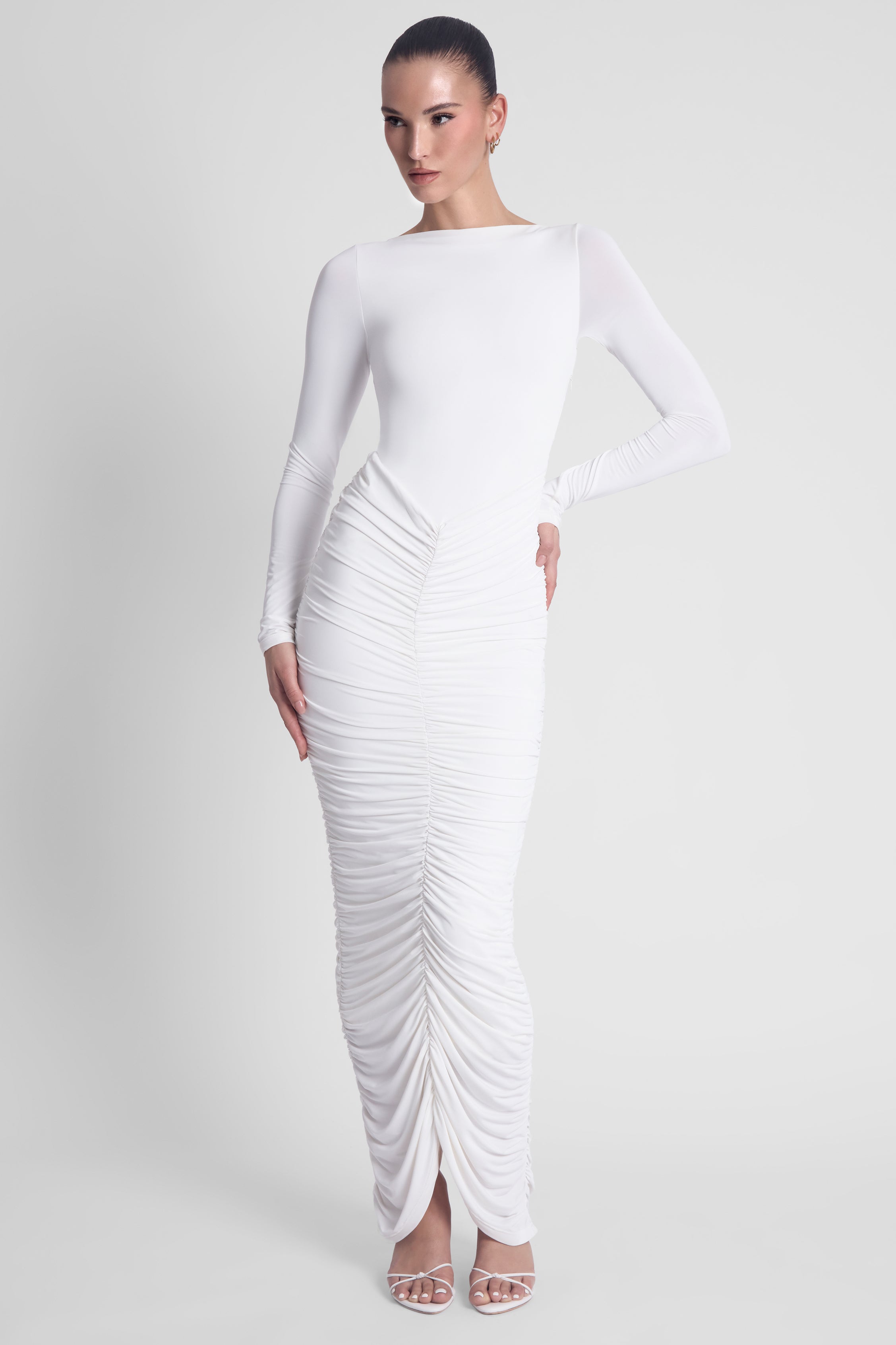 Rhea Ruche Maxi Dress - White