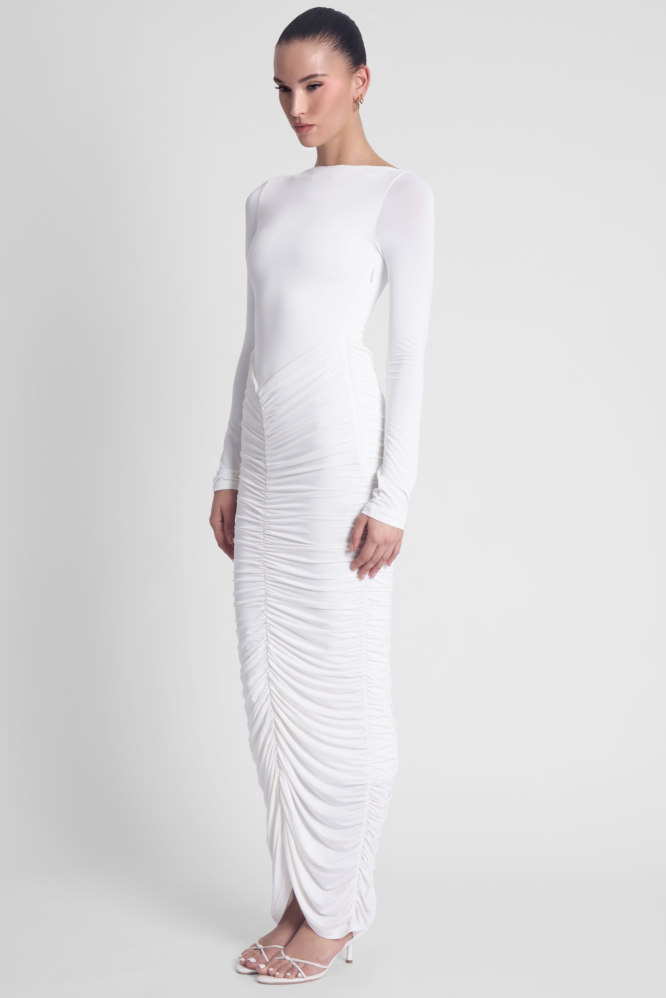 Rhea Ruche Maxi Dress - White
