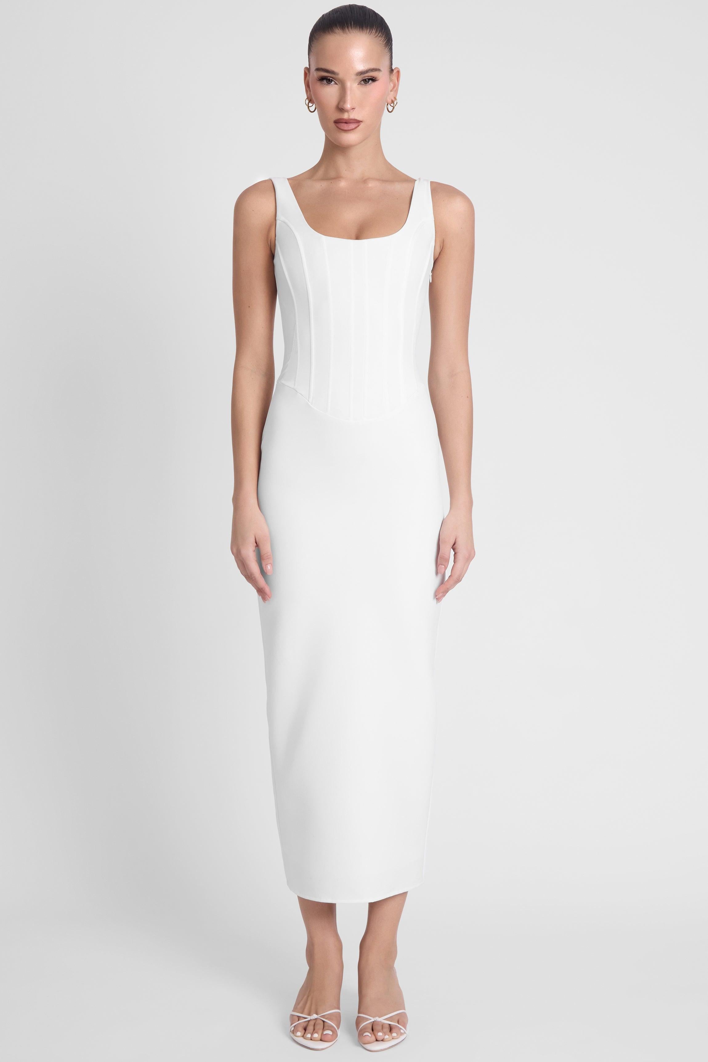 Sancia Corset Midi Dress - White LEAU Sancia Corset Midi Dress - White LEAU