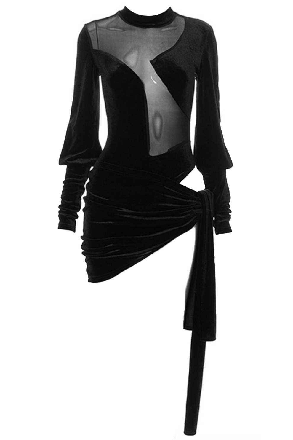 Viola Velvet Mesh Mini Dress - Black