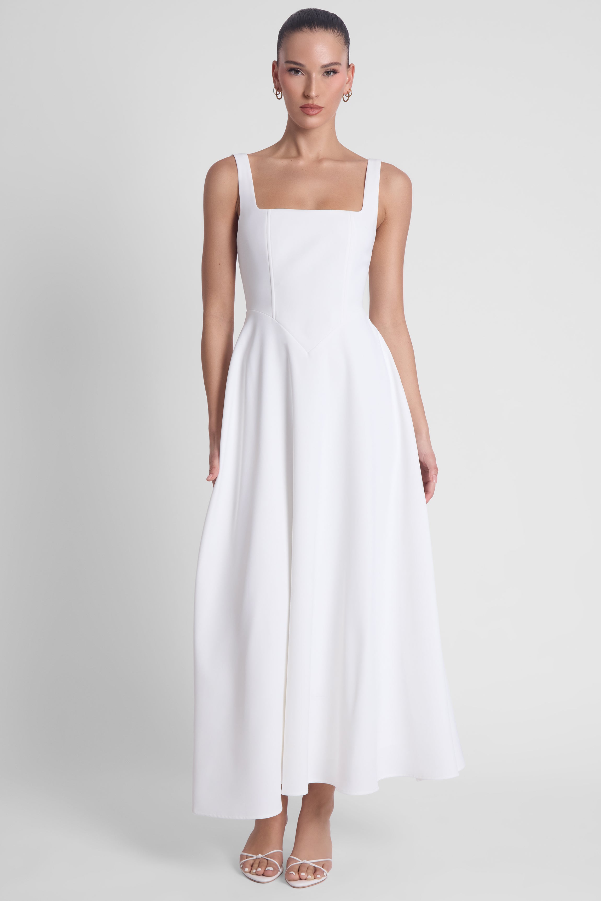 Serenity Square Neck Corset Midi Dress - White